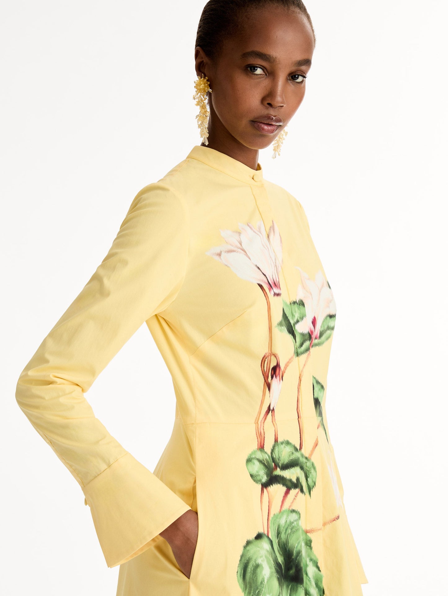 Chiné Cyclamen Cotton Poplin Caftan White/butter / Oscar de la Renta