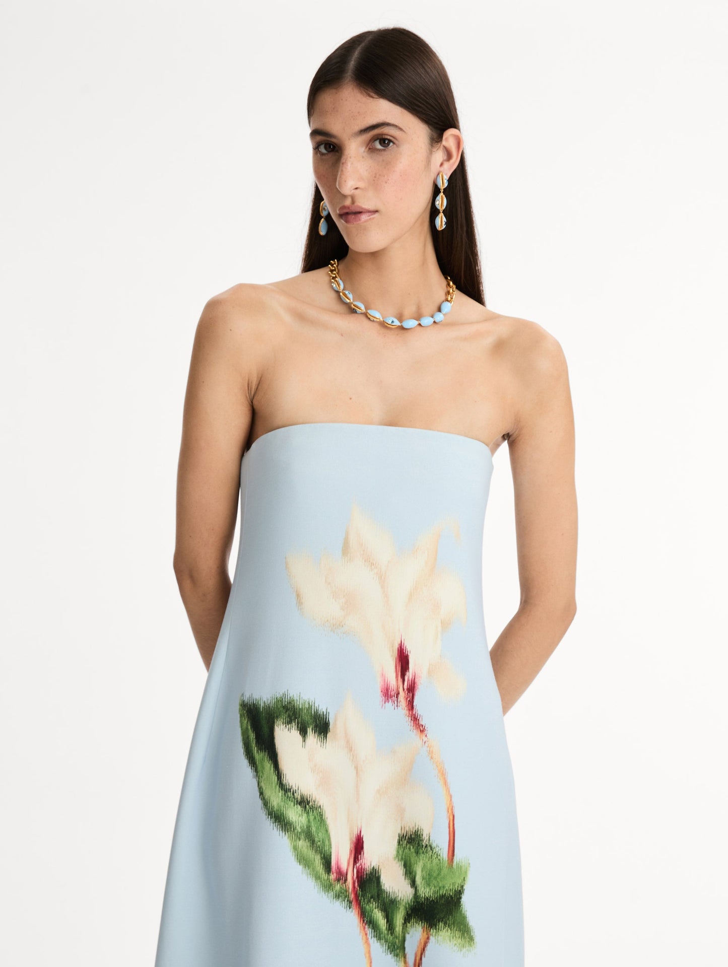 Chiné Cyclamen Strapless Gown White/light blue / Oscar de la Renta