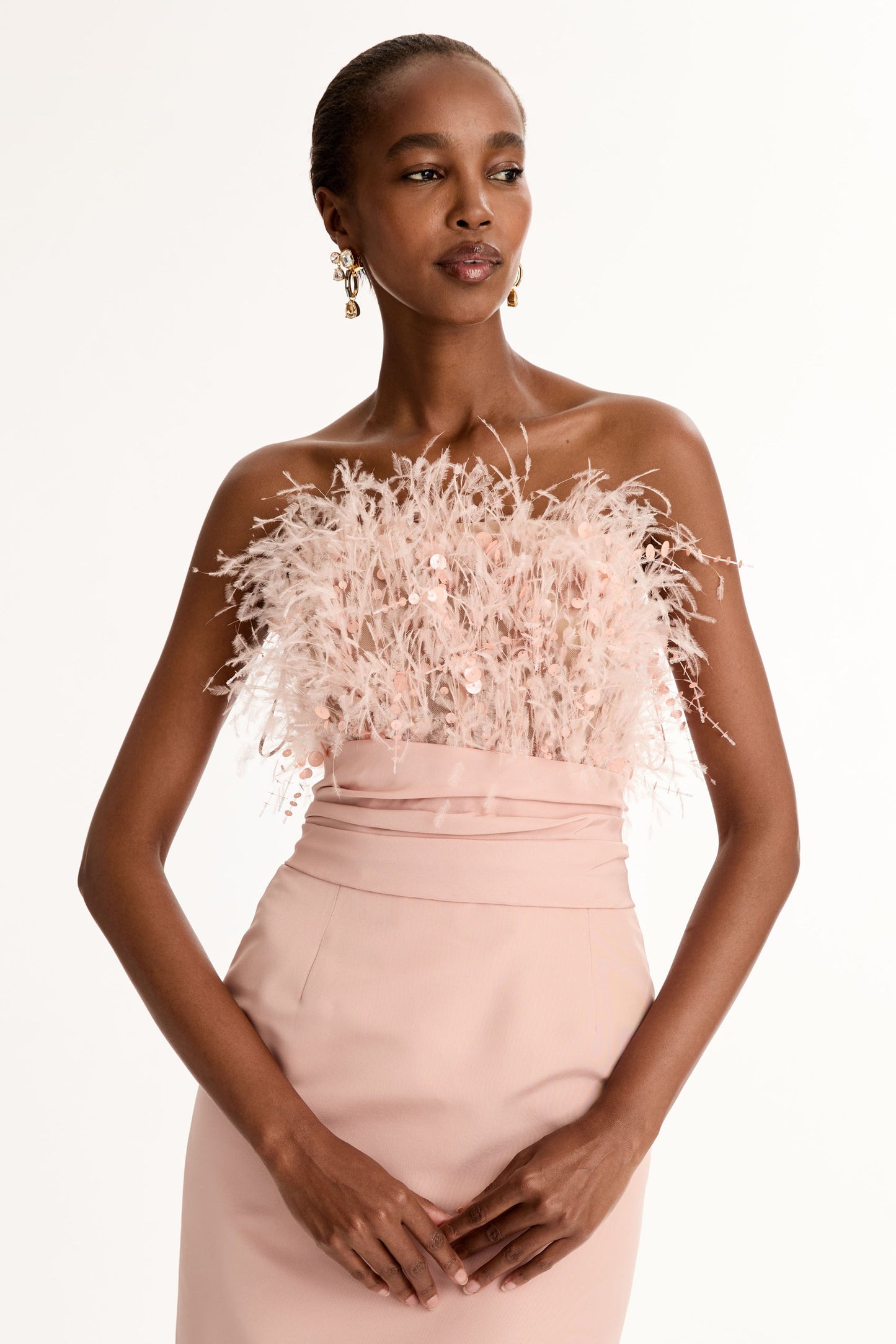 Point d’Esprit Feather Embroidered Gown Blush / Oscar de la Renta