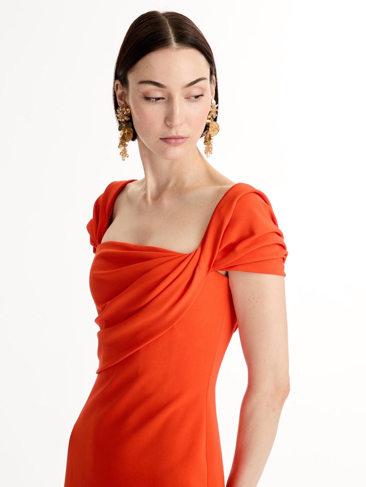 Draped-Detailed Cady Gown Coquelicot / Oscar de la Renta