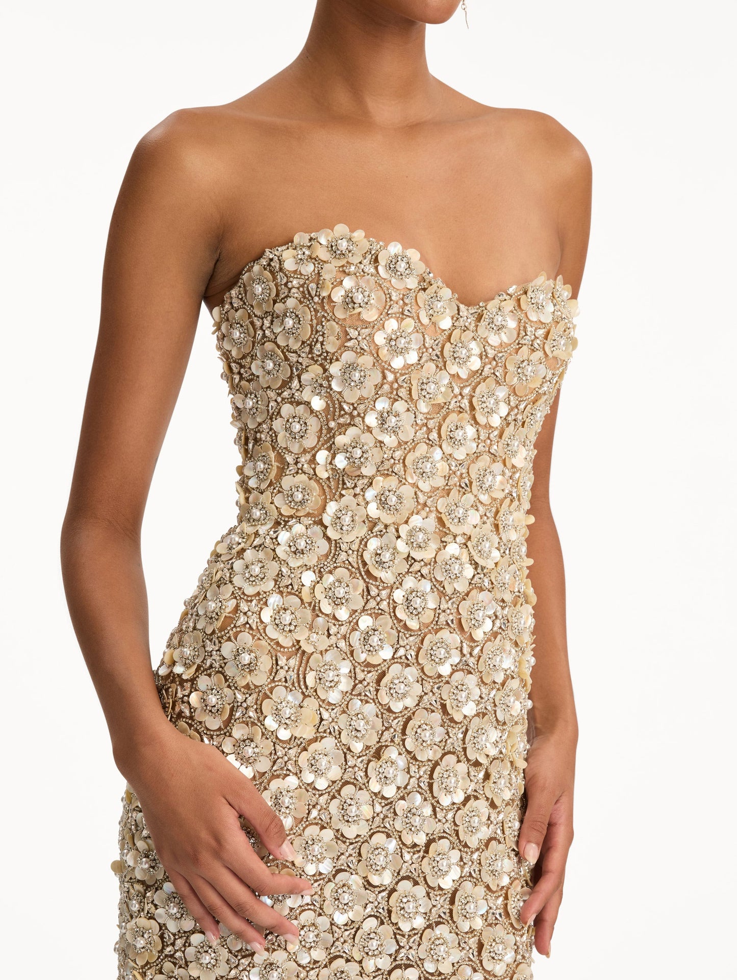 Mother of Pearl Embroidered Column Gown Silver / Oscar de la Renta