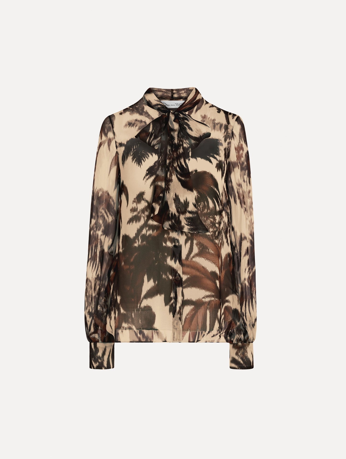 Chiné Palm Leaves Chiffon Blouse Espresso ivory / Oscar de la Renta