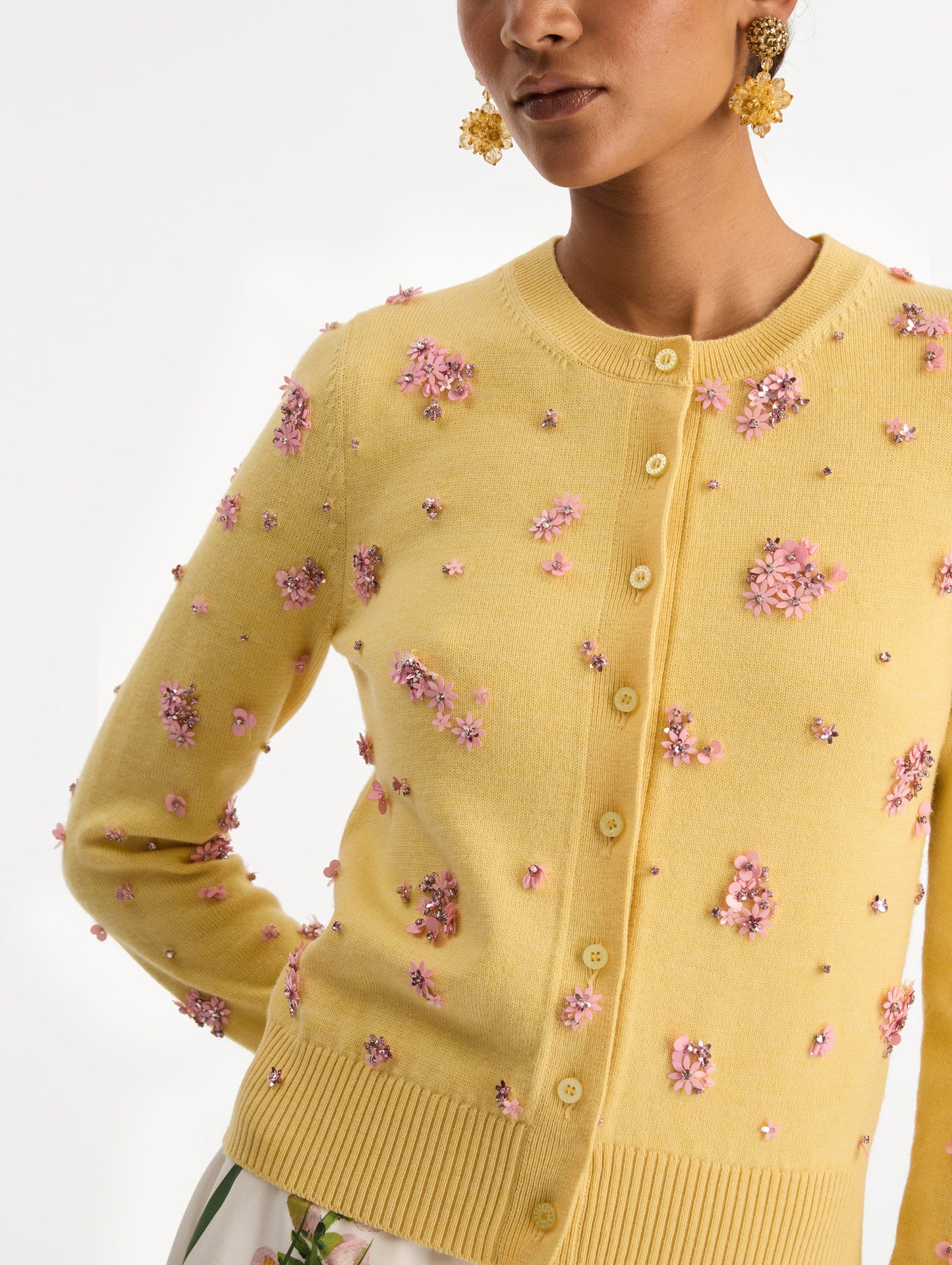 Crystal Cluster Embroidered Cardigan Yellow/pink / Oscar de la Renta
