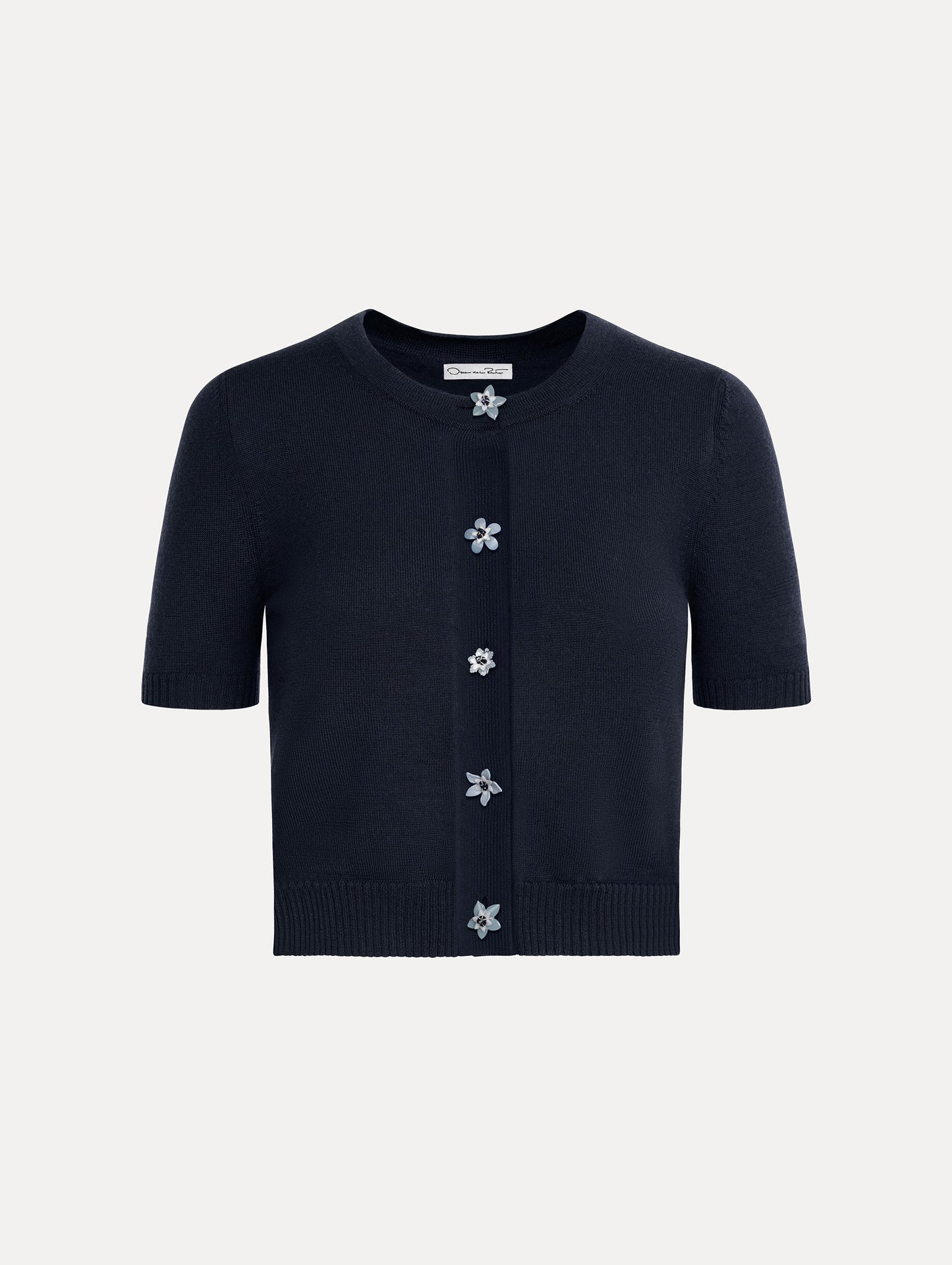 Floral Button Cropped Cardigan Navy blue / Oscar de la Renta