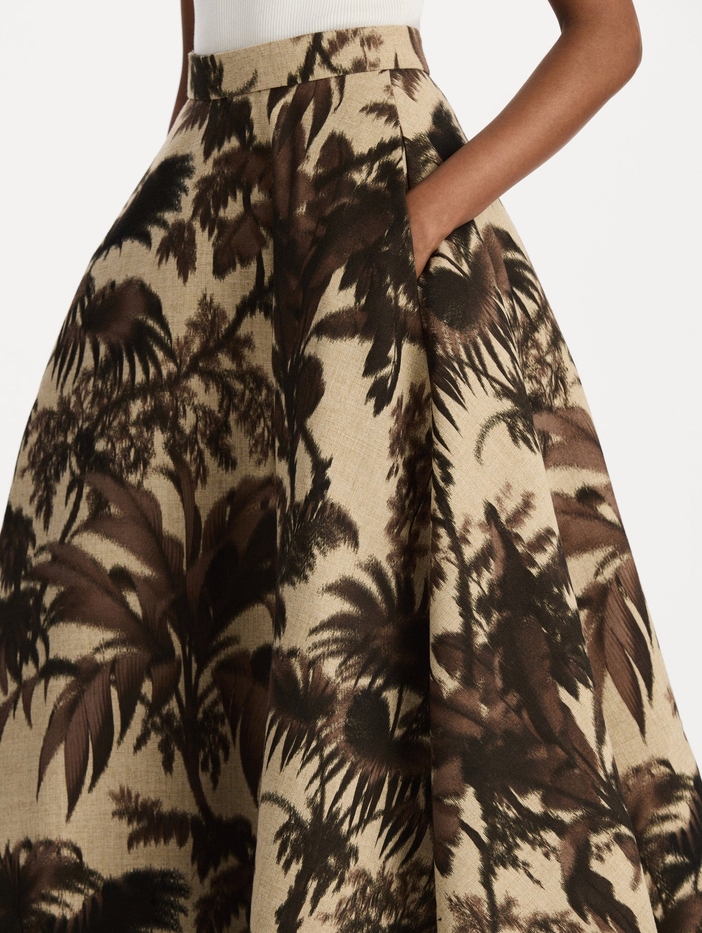 Chiné Palm Leaves Skirt Espresso ivory / Oscar de la Renta