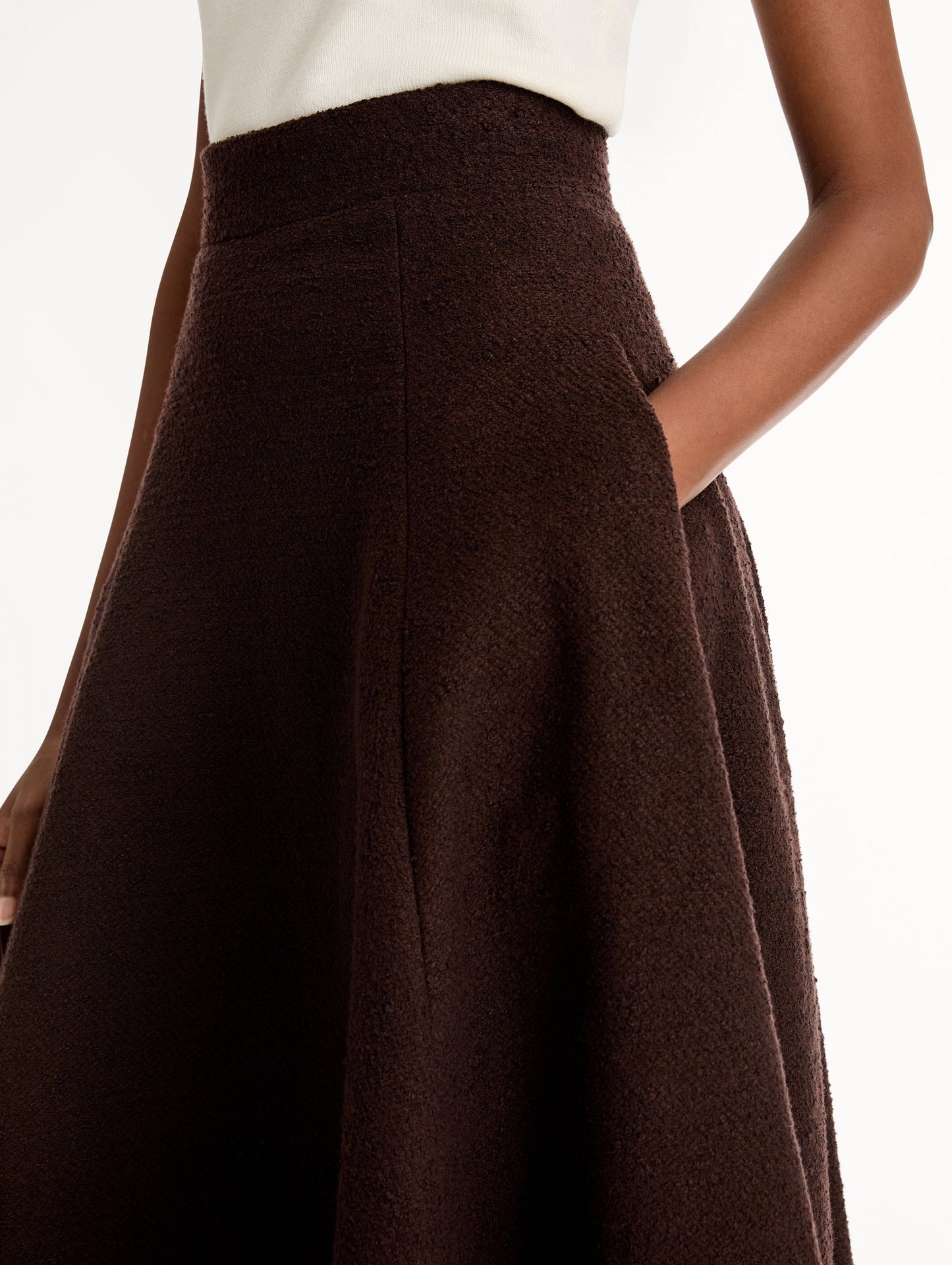 Wool Tweed Pleated Skirt Mahogany / Oscar de la Renta
