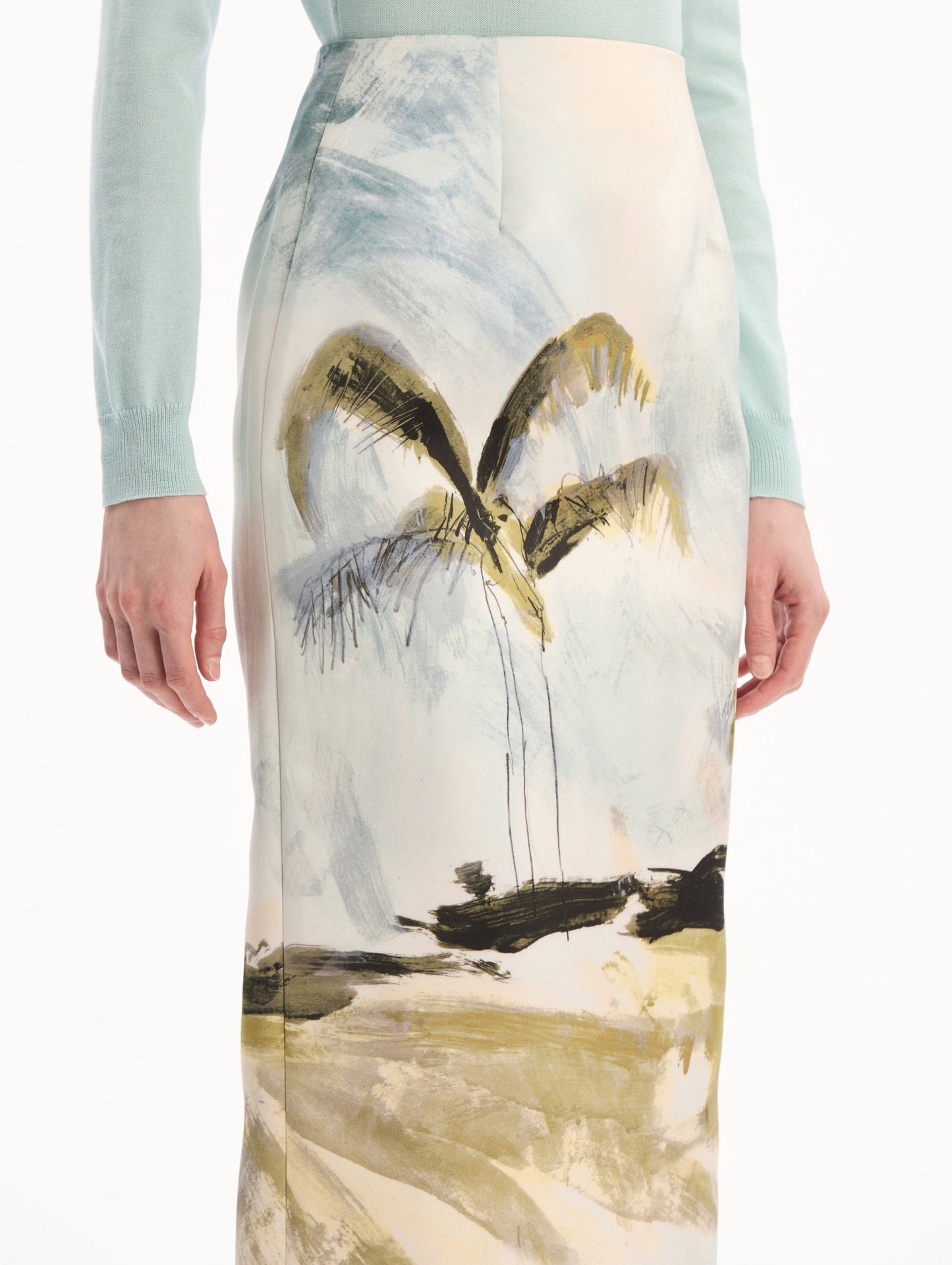 Dominican Landscape Pencil Skirt Blue green multi / Oscar de la Renta