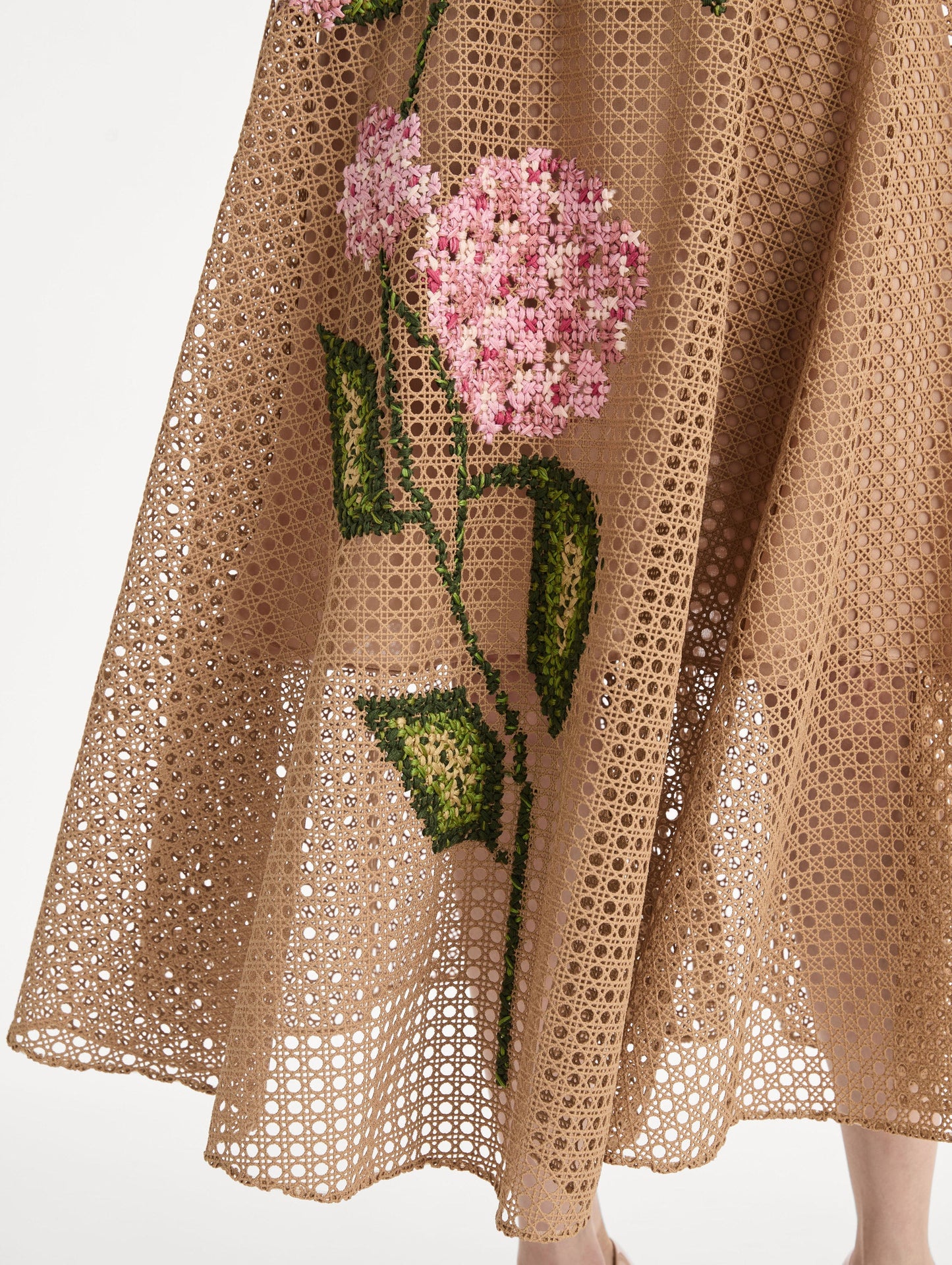 Porcelain Flower Lattice Dress Khaki / Oscar de la Renta