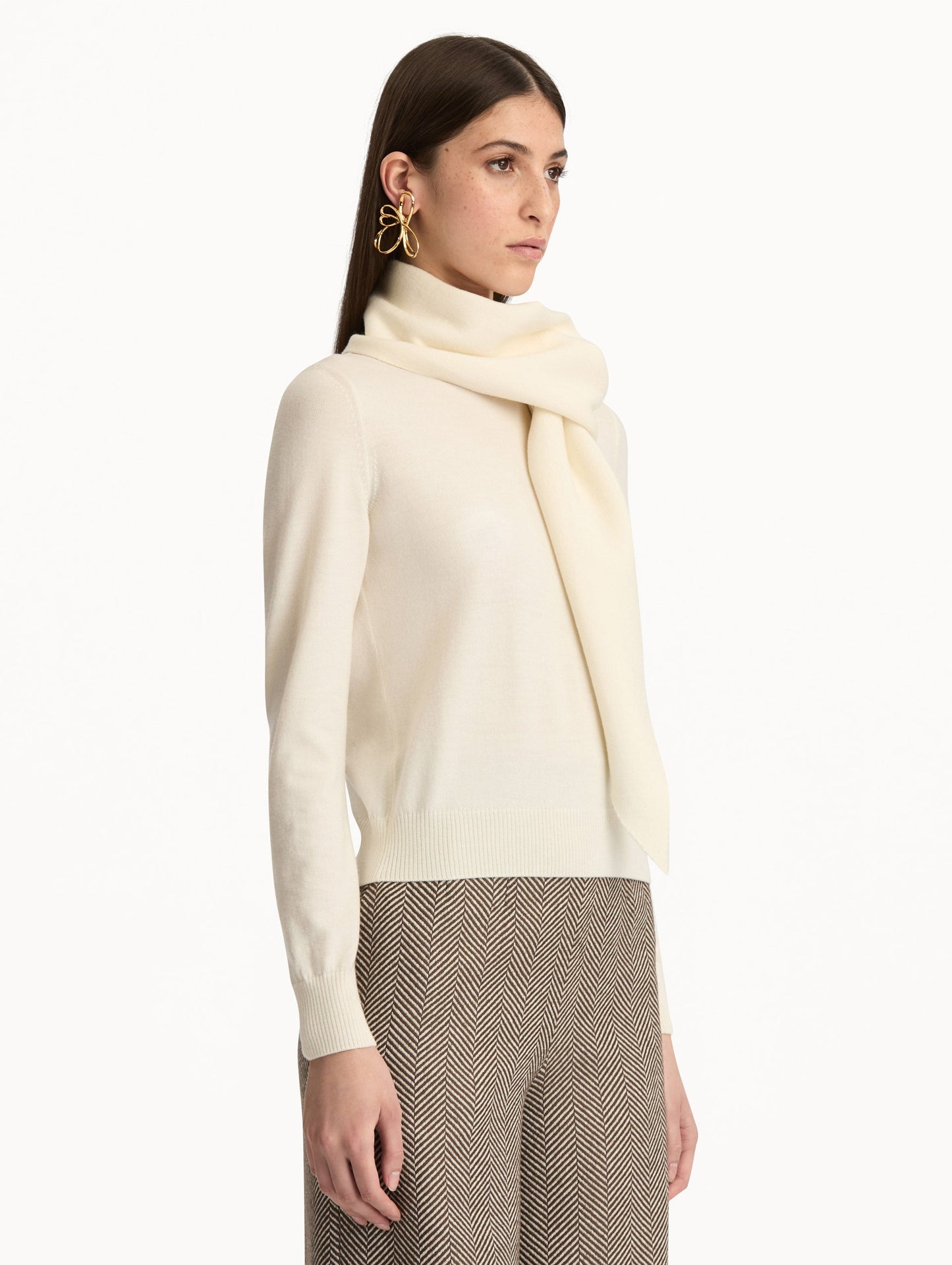 Virgin Wool Pullover with Scarf Ivory / Oscar de la Renta