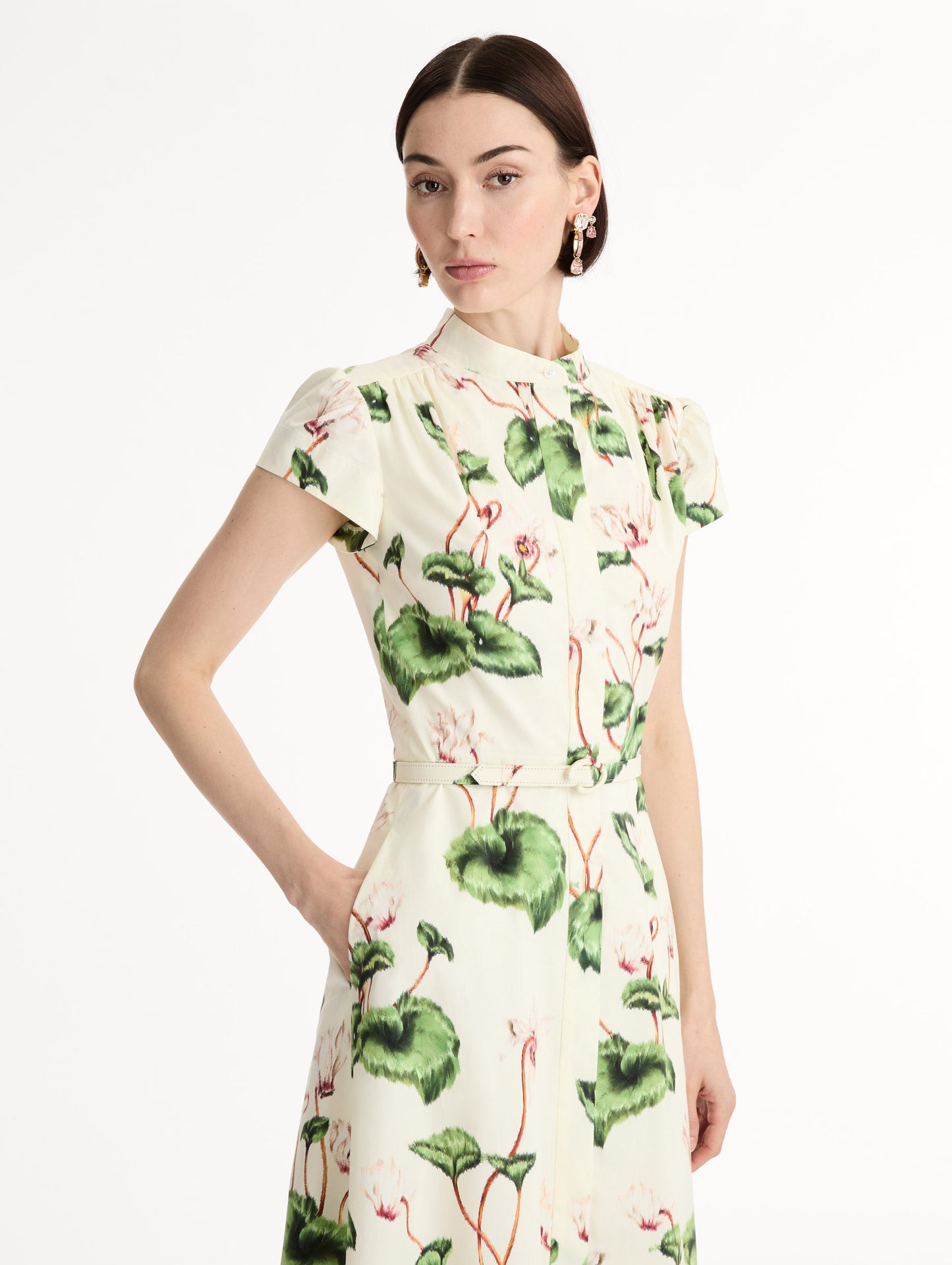 Chiné Cyclamen Cotton Poplin Cap Sleeve Dress White/ivory / Oscar de la Renta