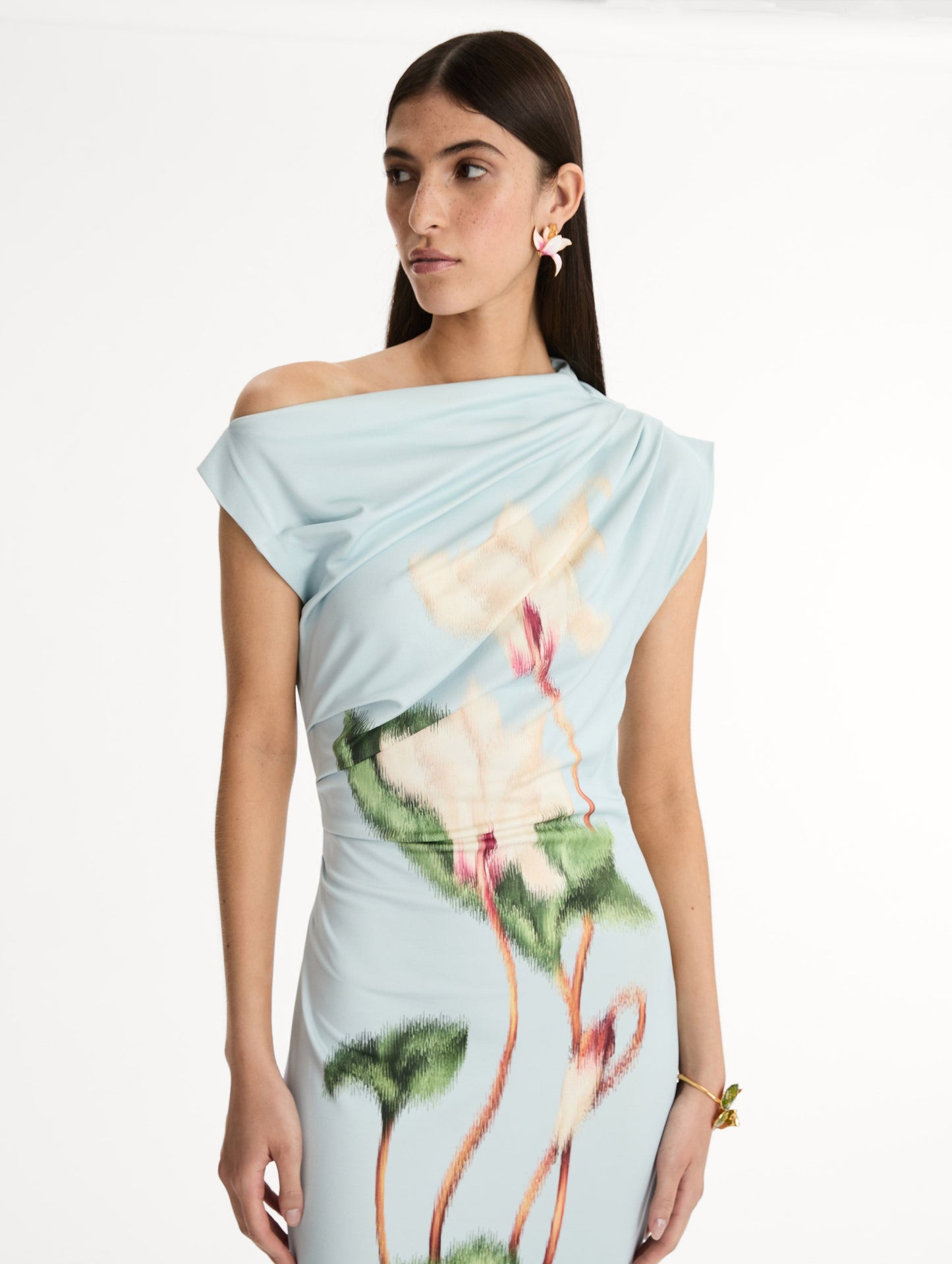 Chiné Cyclamen Jersey Dress White/light blue / Oscar de la Renta