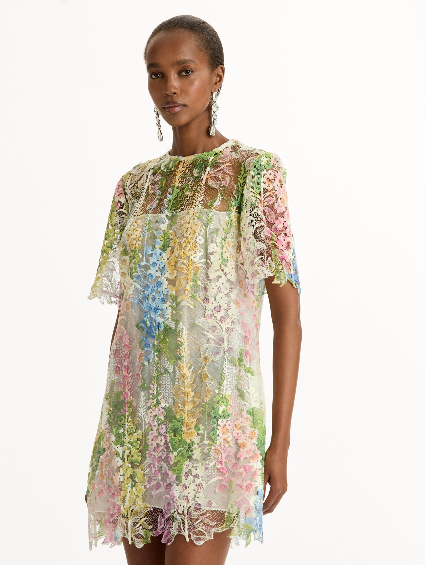 Foxglove Guipure Shift Dress White multi / Oscar de la Renta