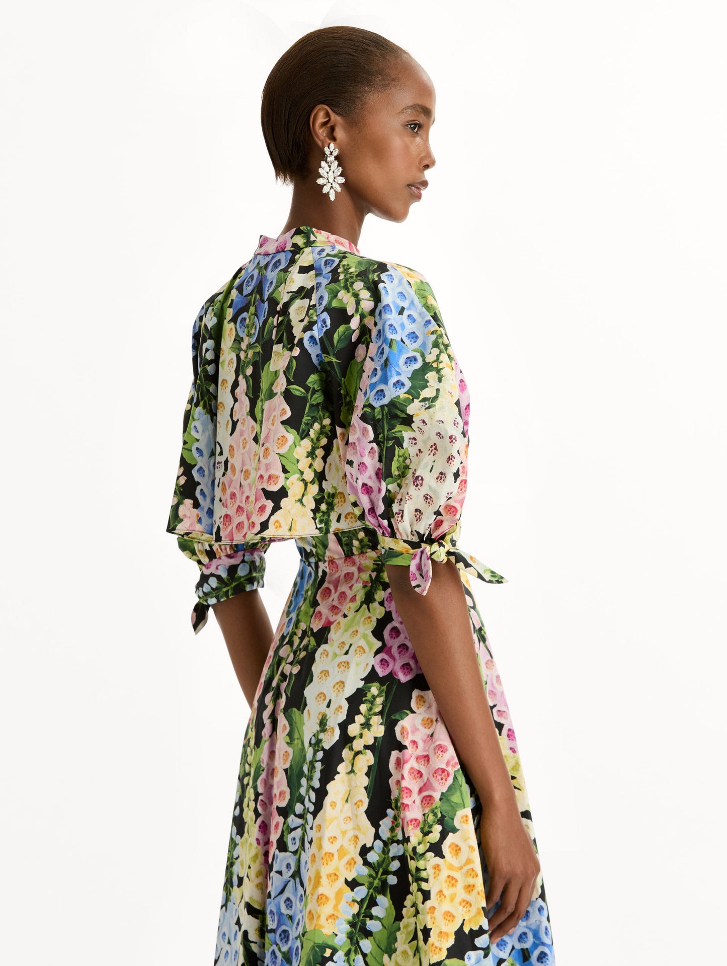 Foxglove Cotton Poplin Puff Sleeve Dress Black multi / Oscar de la Renta