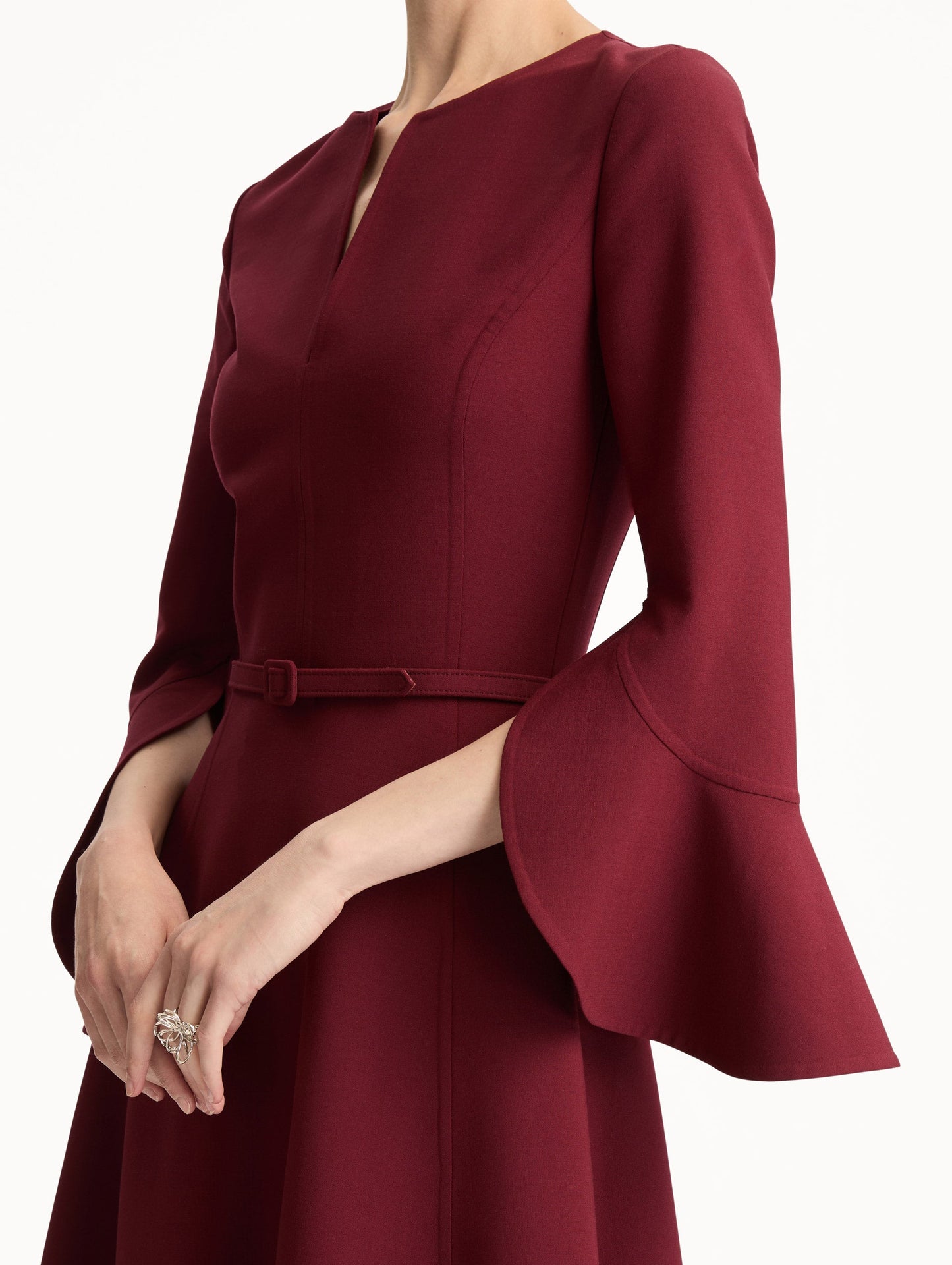 Split Neck Wool Dress Wine / Oscar de la Renta