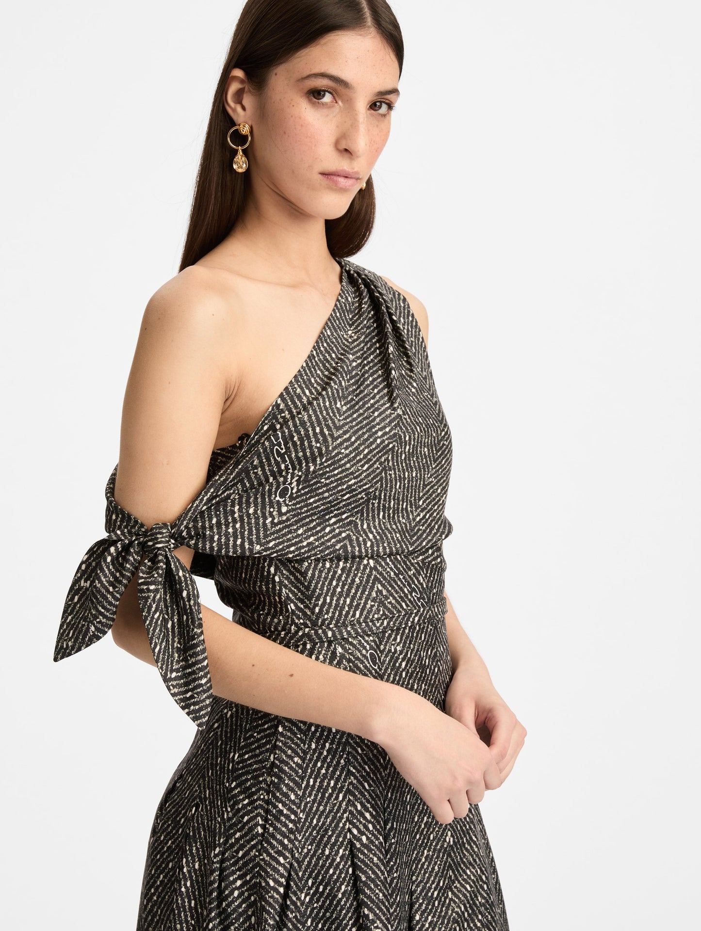 Chevron Silk Twill Dress Black/white / Oscar de la Renta
