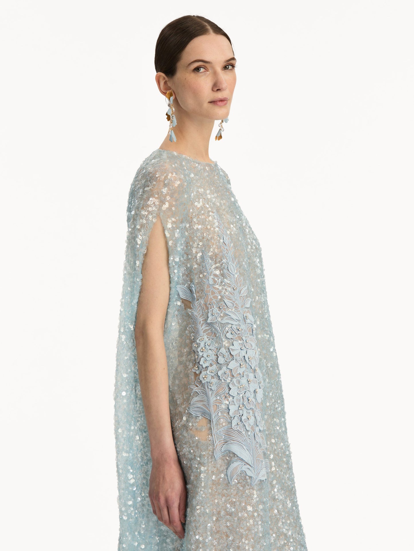 Foxglove Embroidered Sequin Tulle Caftan Sky / Oscar de la Renta