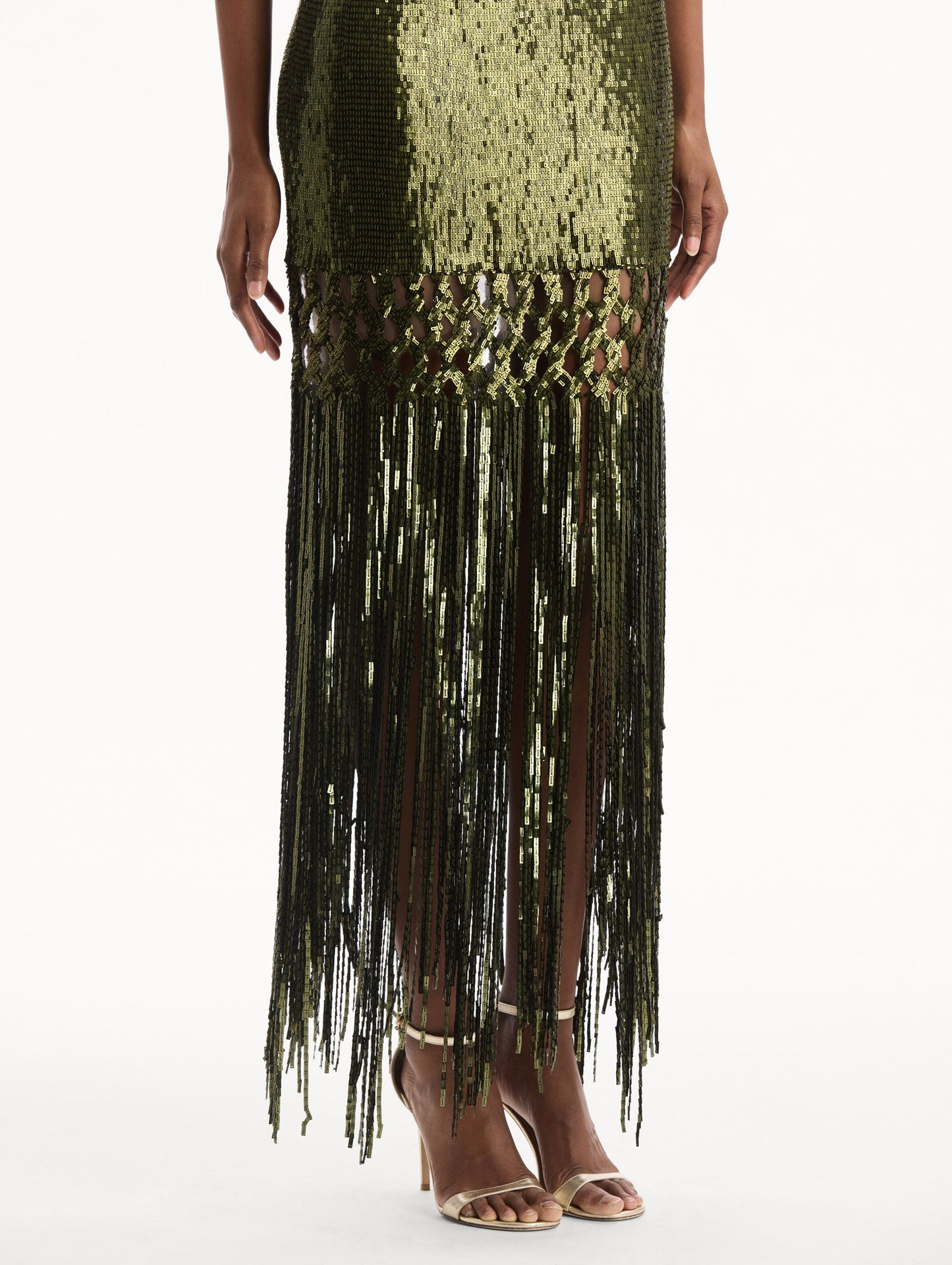 Sequin Fringe Gown Rich olive / Oscar de la Renta