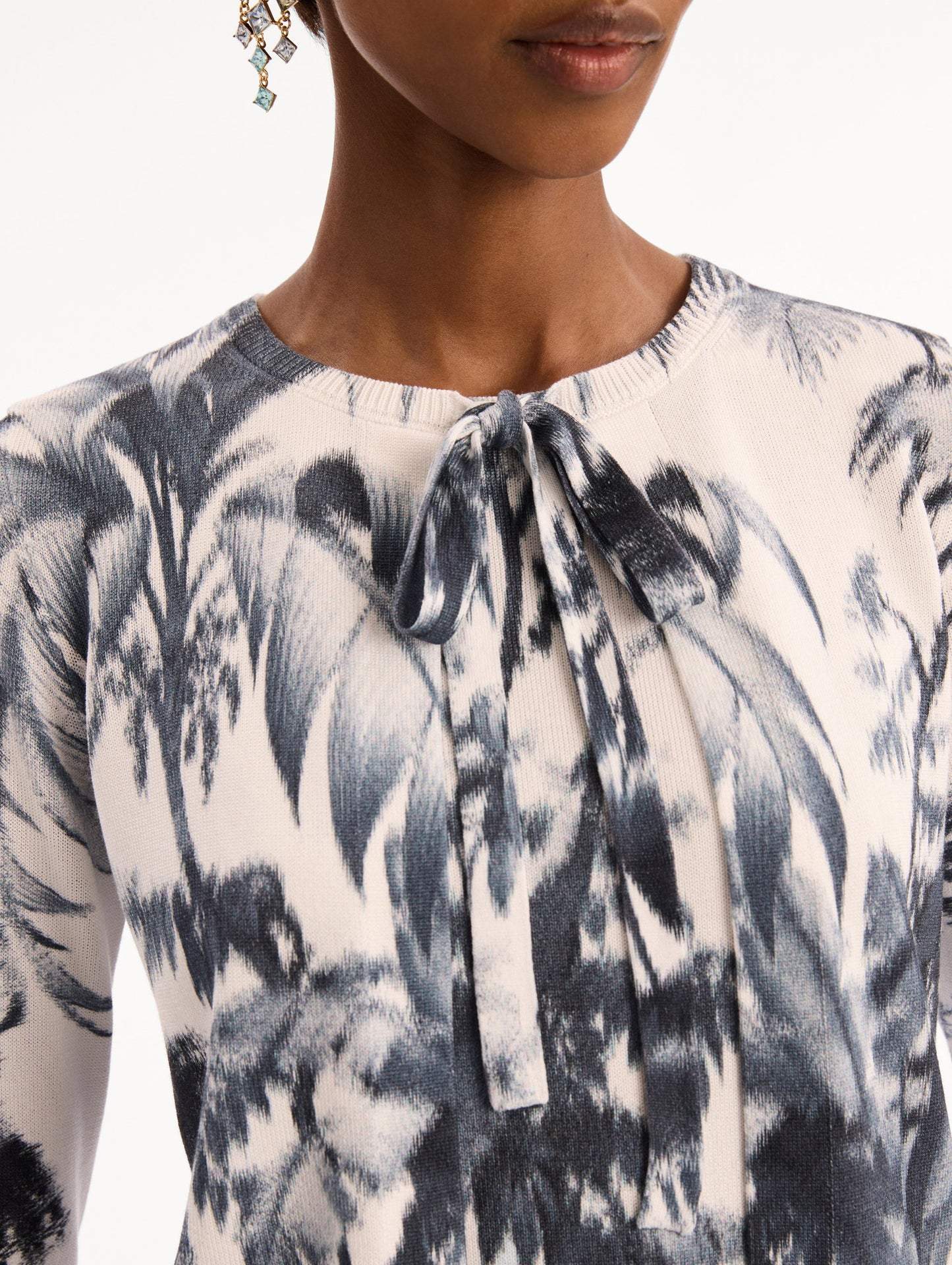 Chiné Palm Leaves Cardigan Navy/white / Oscar de la Renta