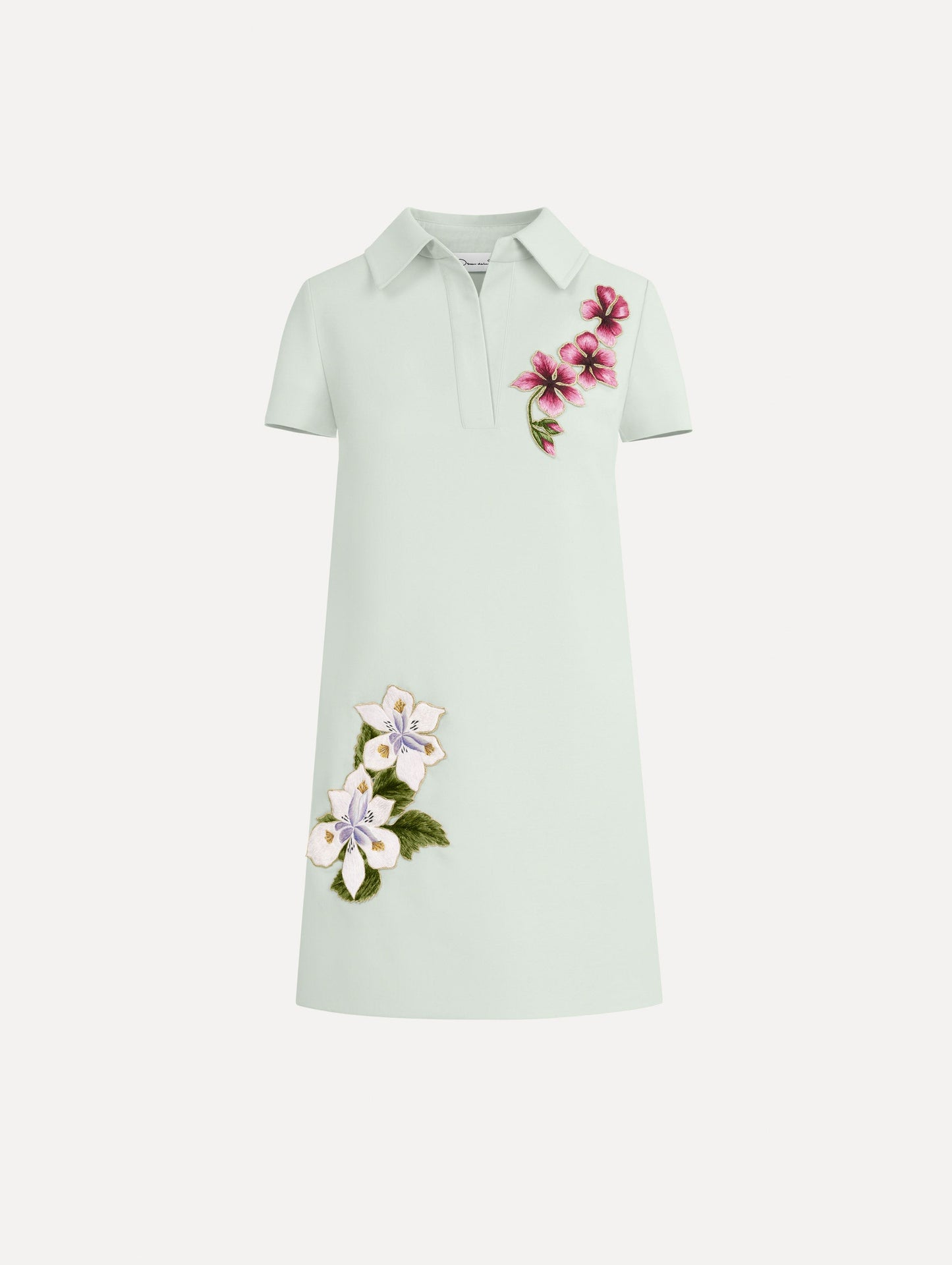 Dominican Mixed-Floral Threadwork Shift Dress Saltwater / Oscar de la Renta