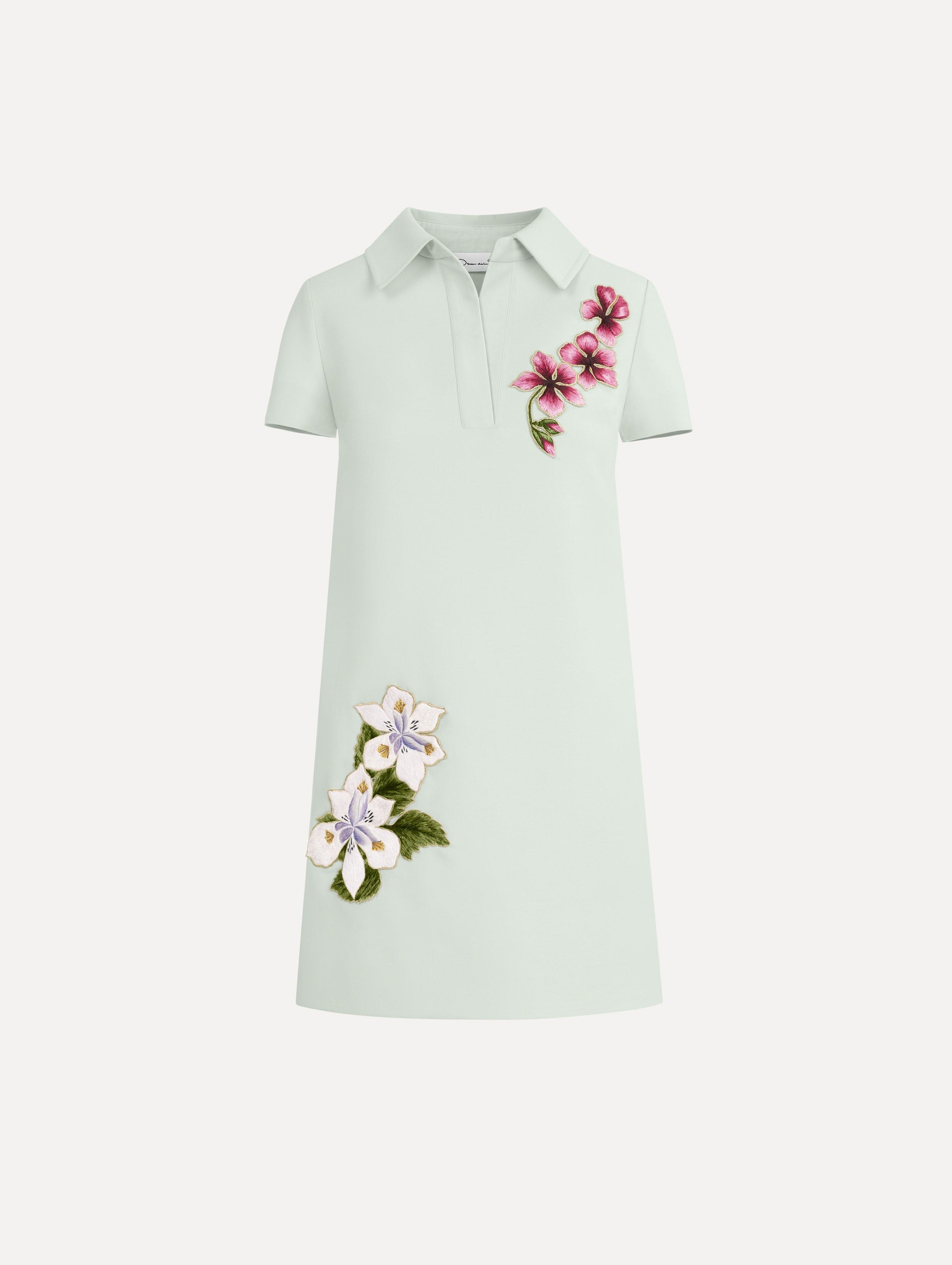 Dominican Mixed-Floral Threadwork Shift Dress Saltwater / Oscar de la Renta
