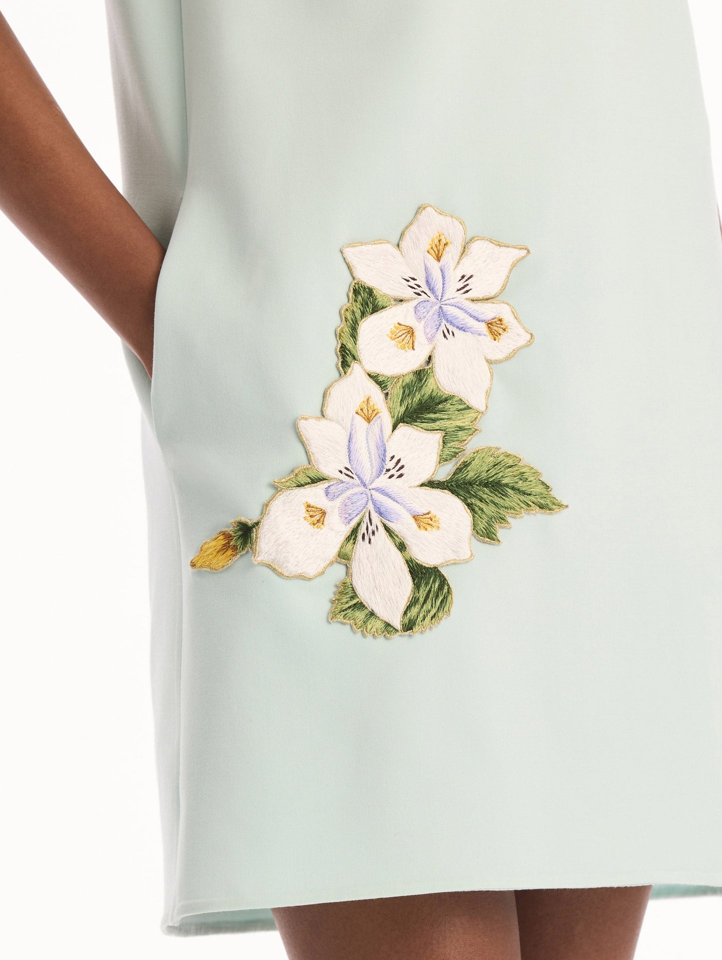 Dominican Mixed-Floral Threadwork Shift Dress Saltwater / Oscar de la Renta