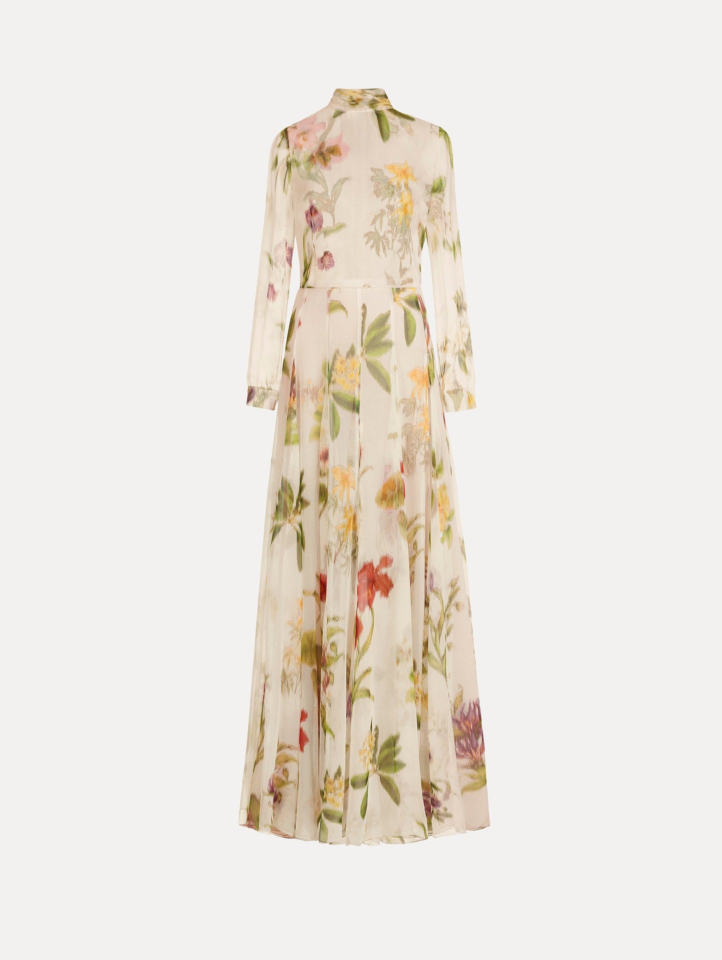 Chiné Dominican Mixed-Floral Chiffon Gown Ivory multi / Oscar de la Renta