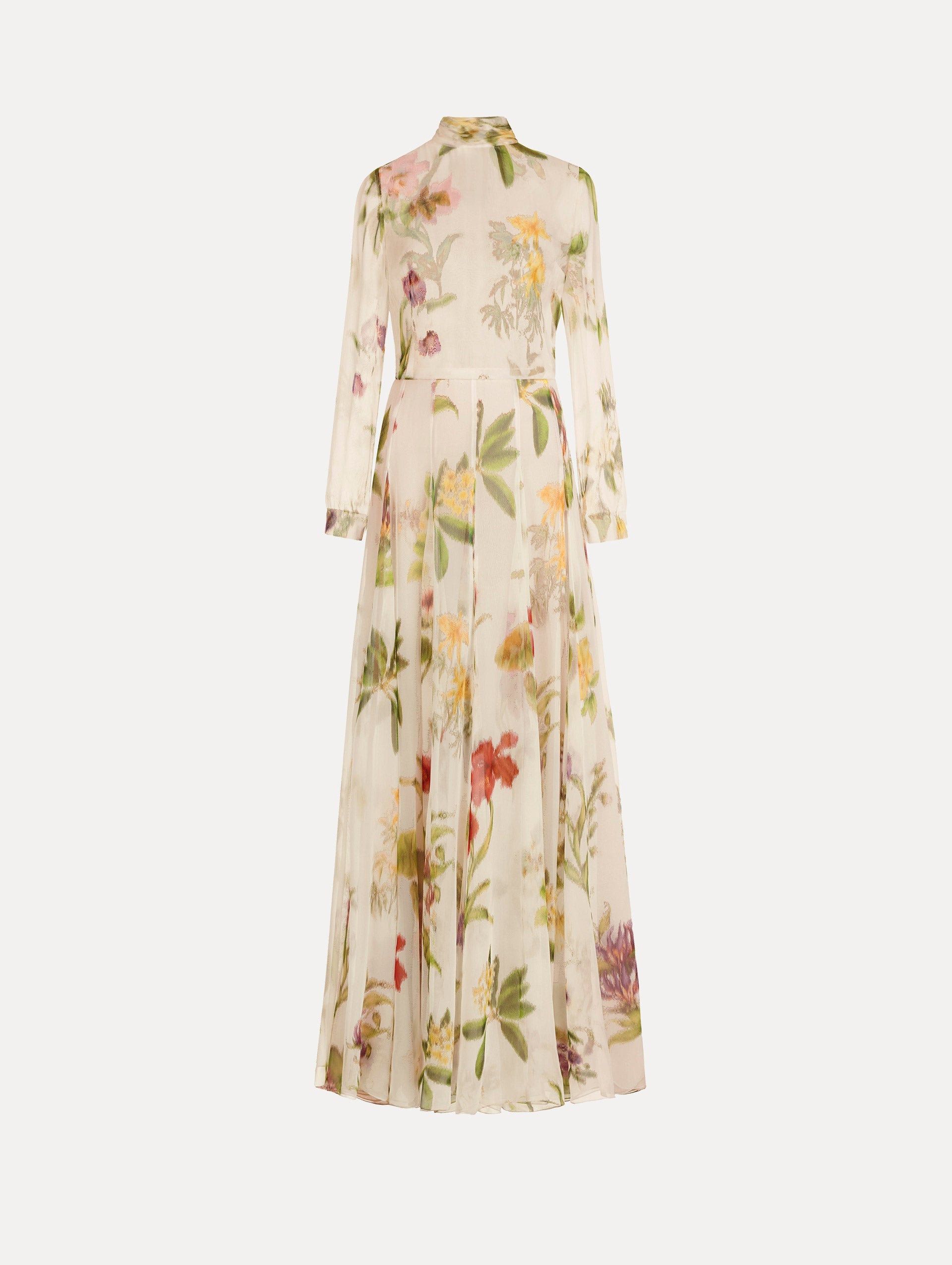 Chiné Dominican Mixed-Floral Chiffon Gown Ivory multi / Oscar de la Renta