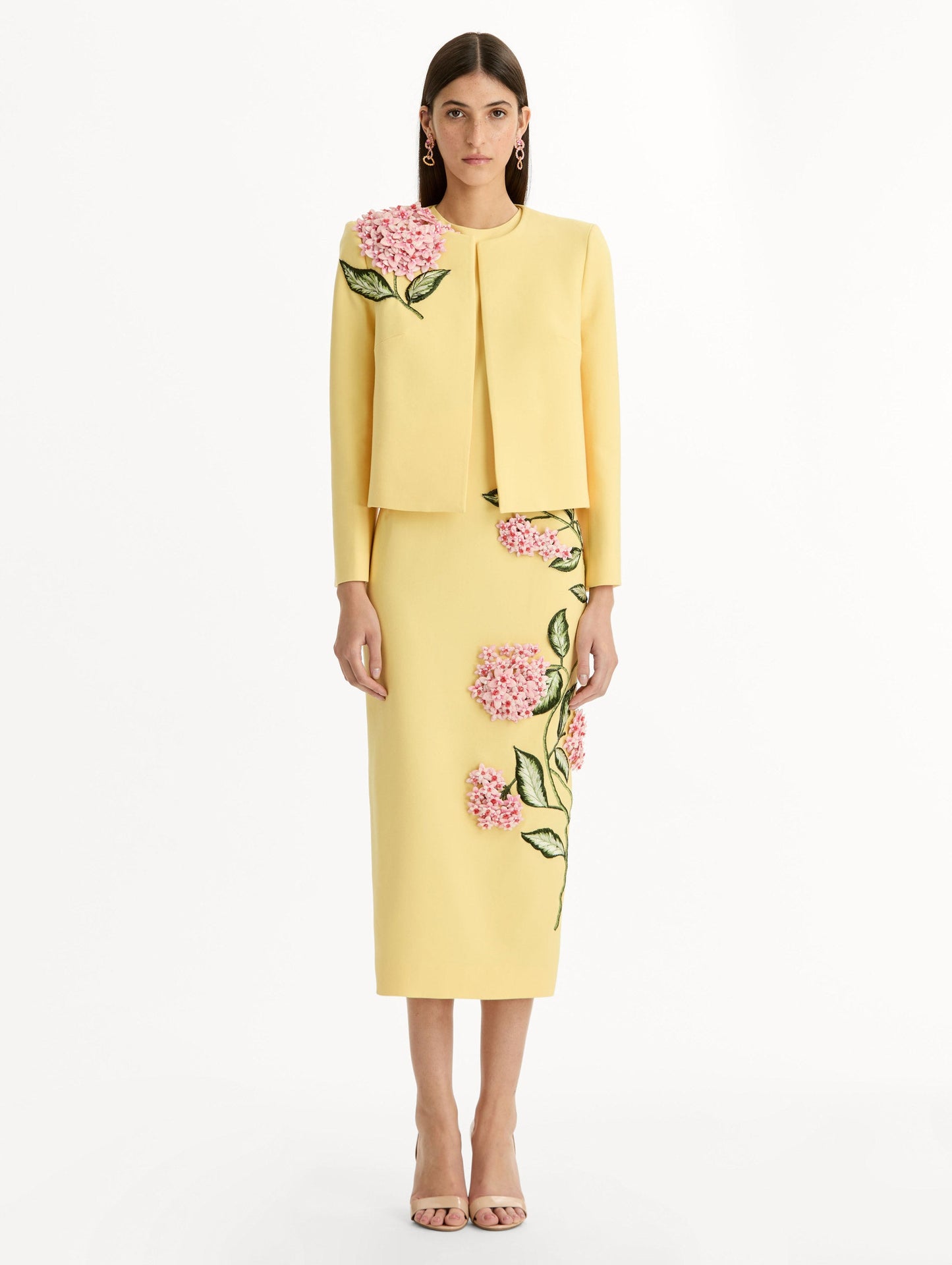 Porcelain Flower Embroidered Jacket Butter / Oscar de la Renta