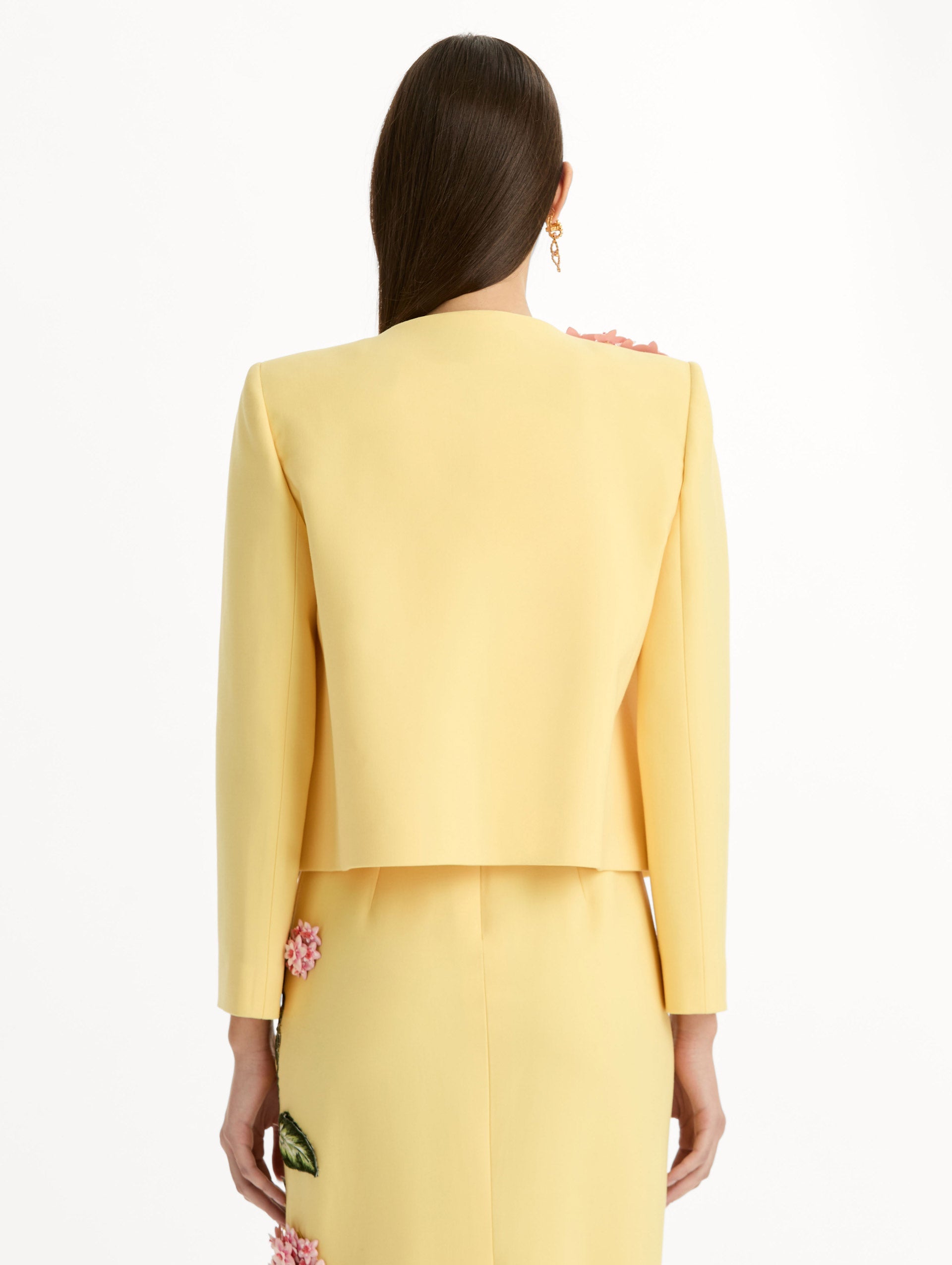 Porcelain Flower Embroidered Jacket Butter / Oscar de la Renta