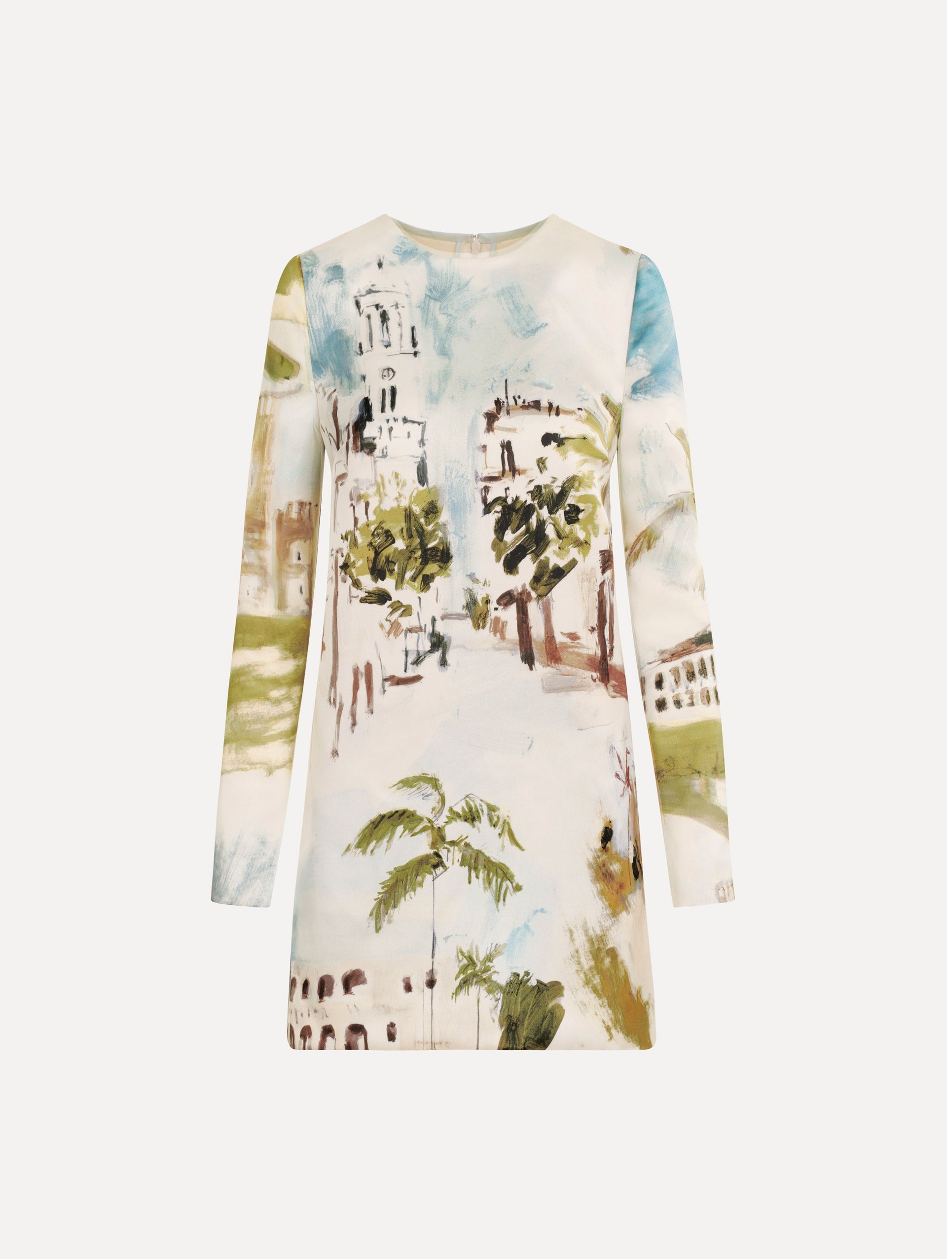 Dominican Landscape Shift Dress Blue green multi / Oscar de la Renta