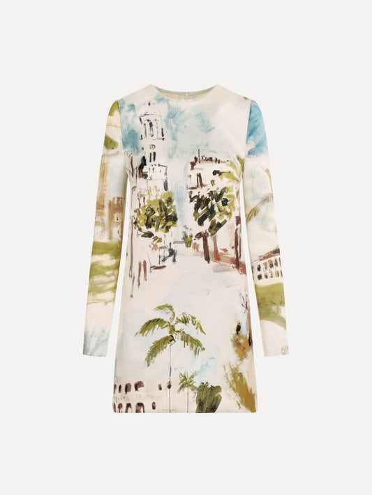 Dominican Landscape Shift Dress Blue green multi / Oscar de la Renta