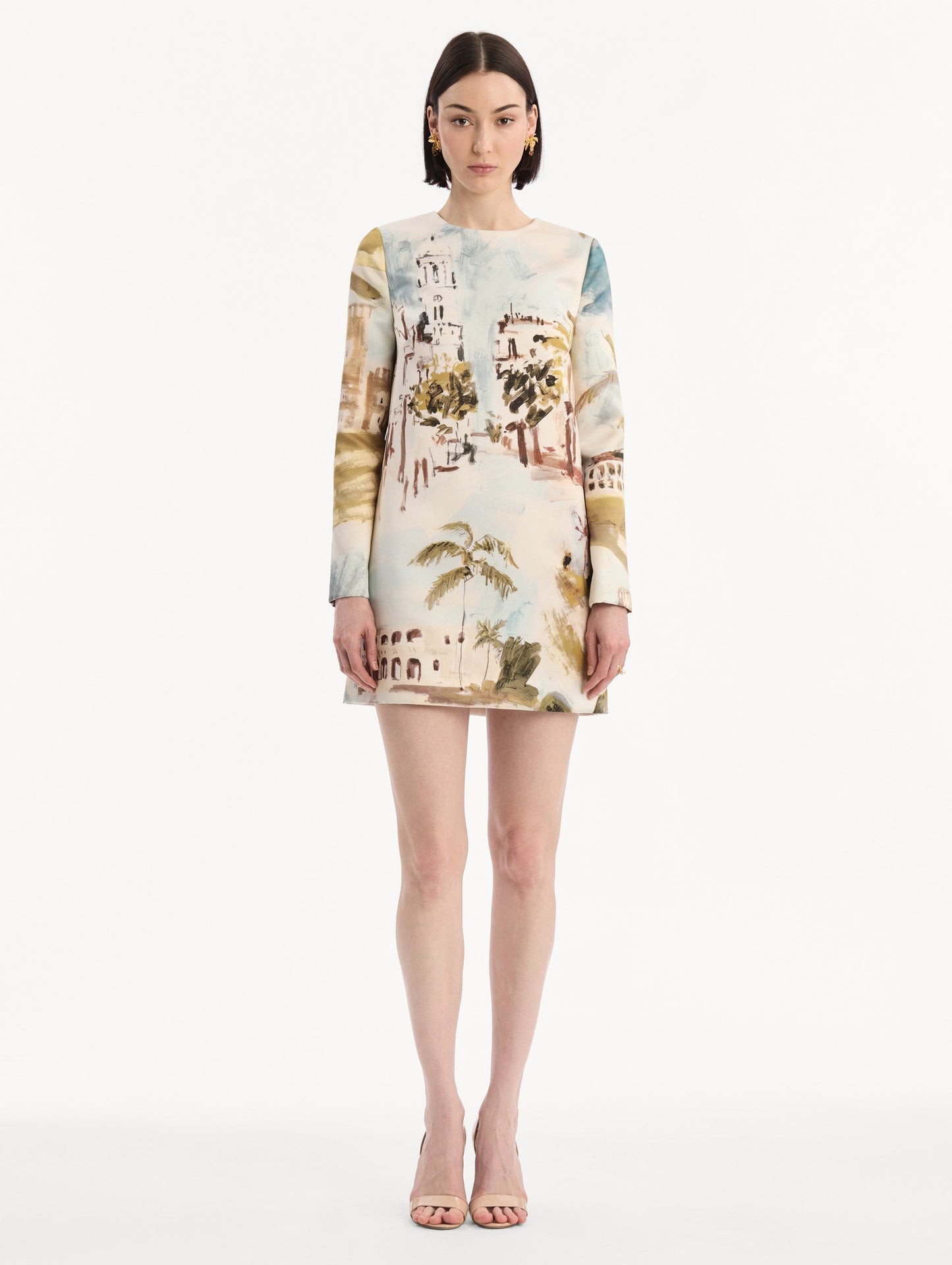 Dominican Landscape Shift Dress Blue green multi / Oscar de la Renta