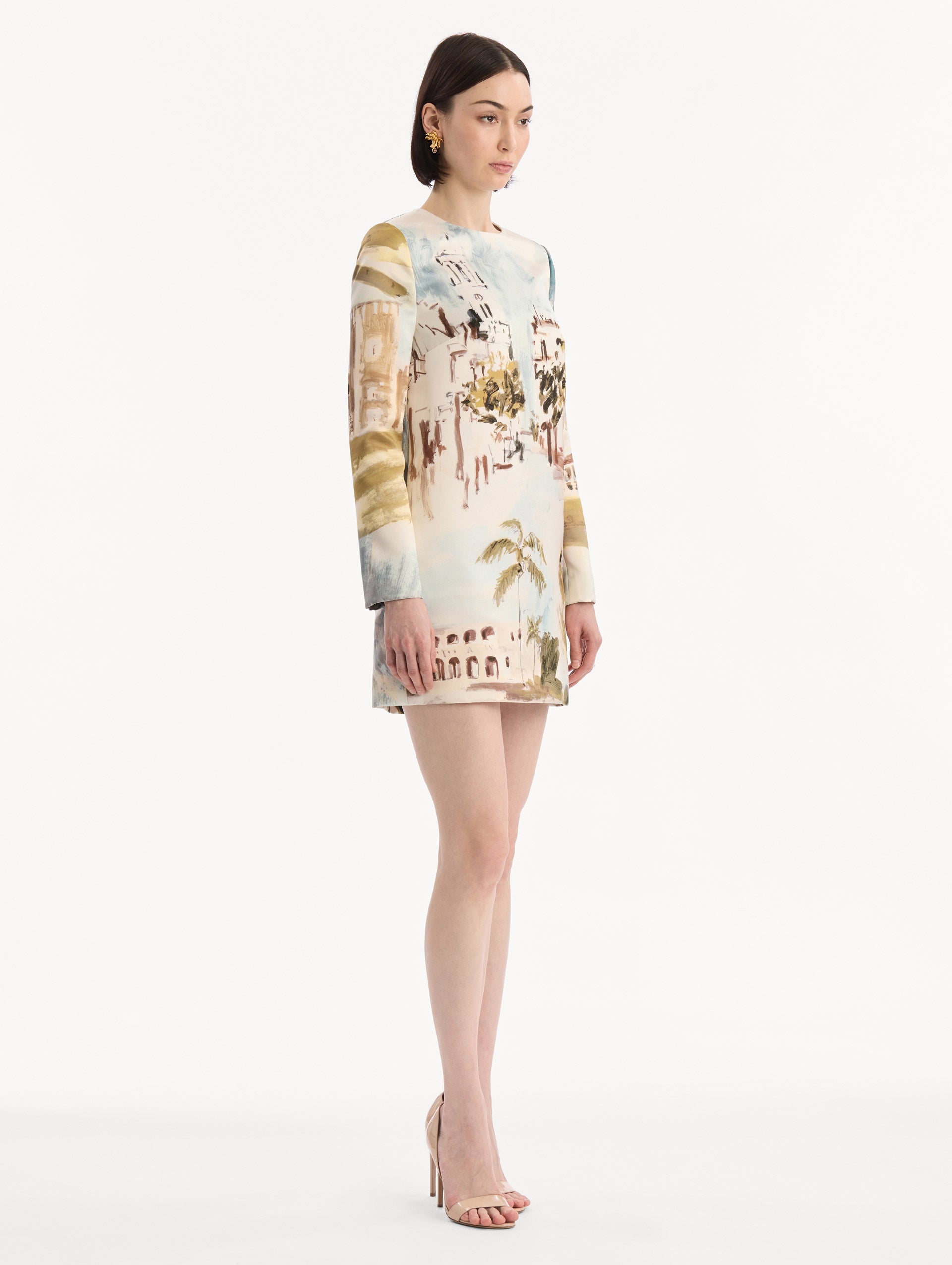 Dominican Landscape Shift Dress Blue green multi / Oscar de la Renta