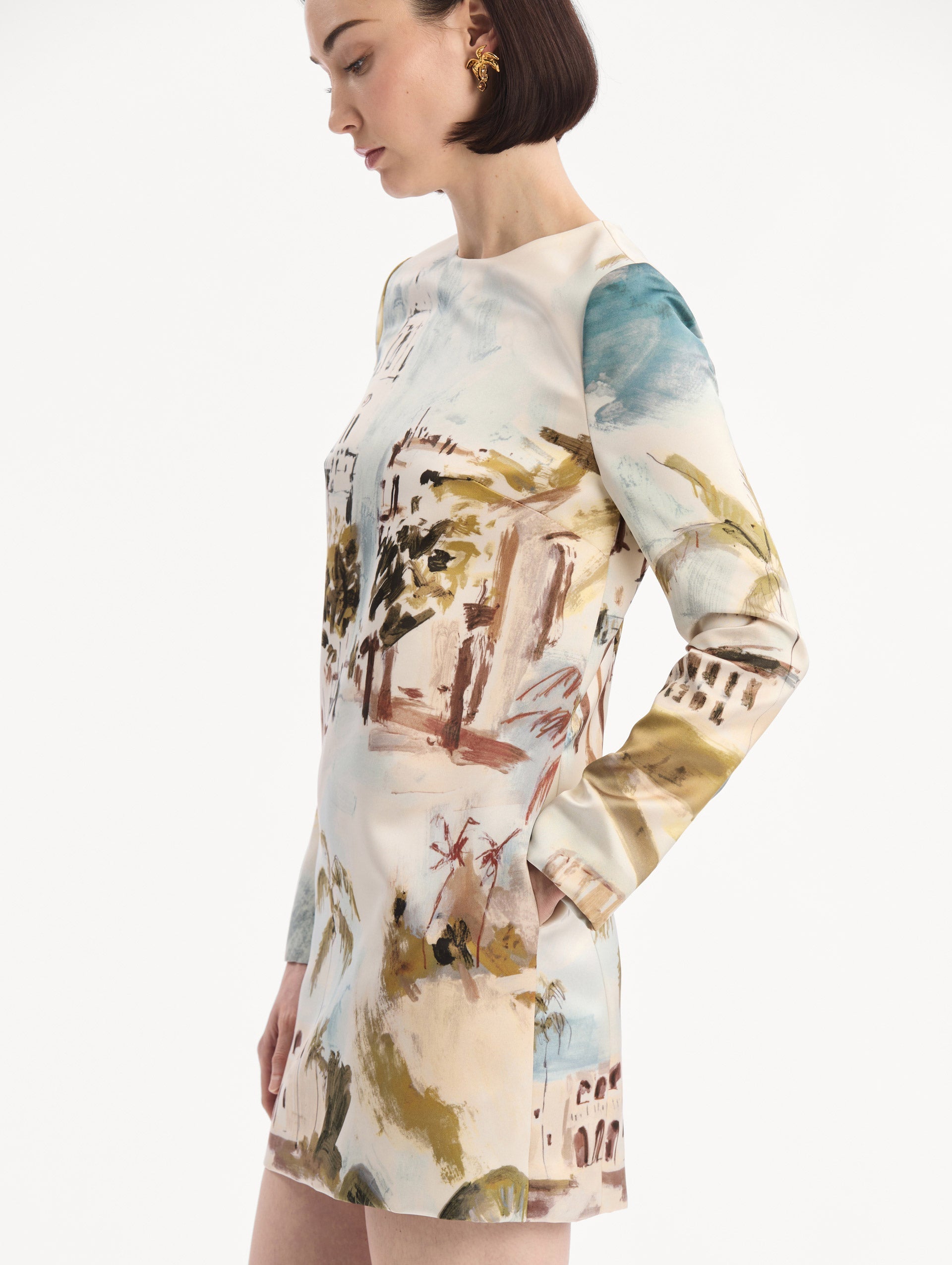 Dominican Landscape Shift Dress Blue green multi / Oscar de la Renta