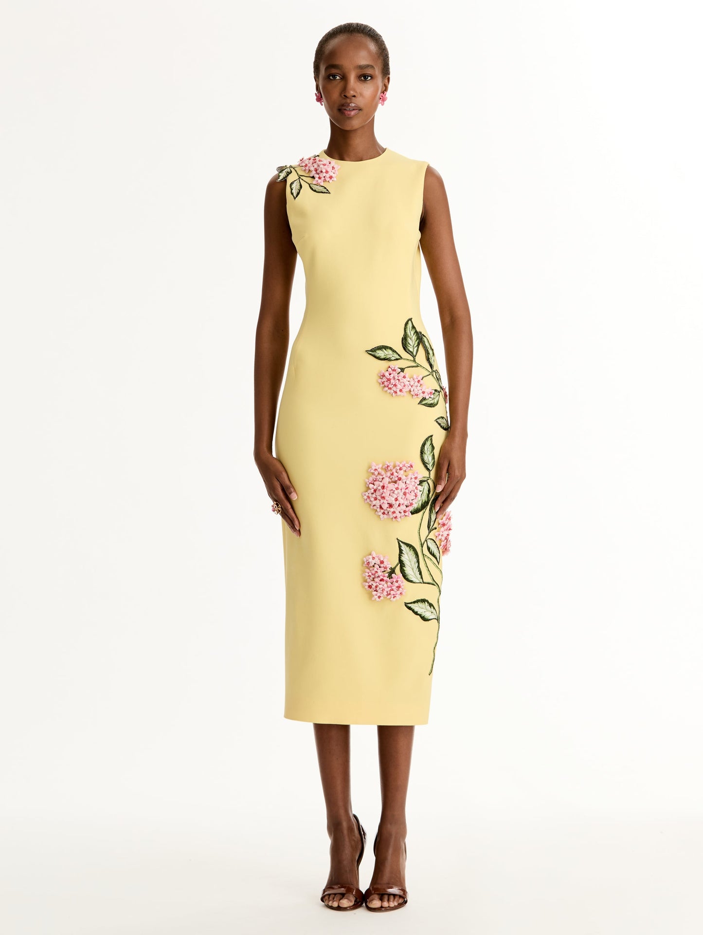 Porcelain Flower Embroidered Dress Butter / Oscar de la Renta