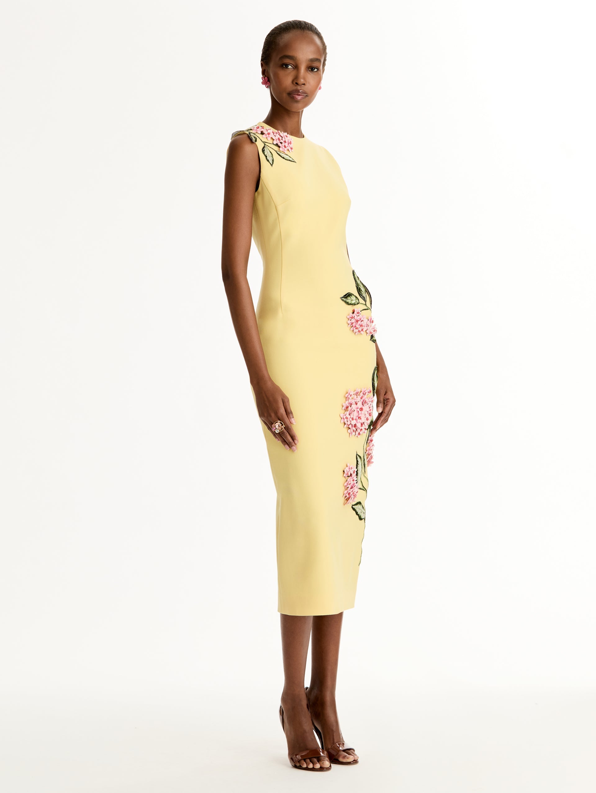 Porcelain Flower Embroidered Dress Butter / Oscar de la Renta
