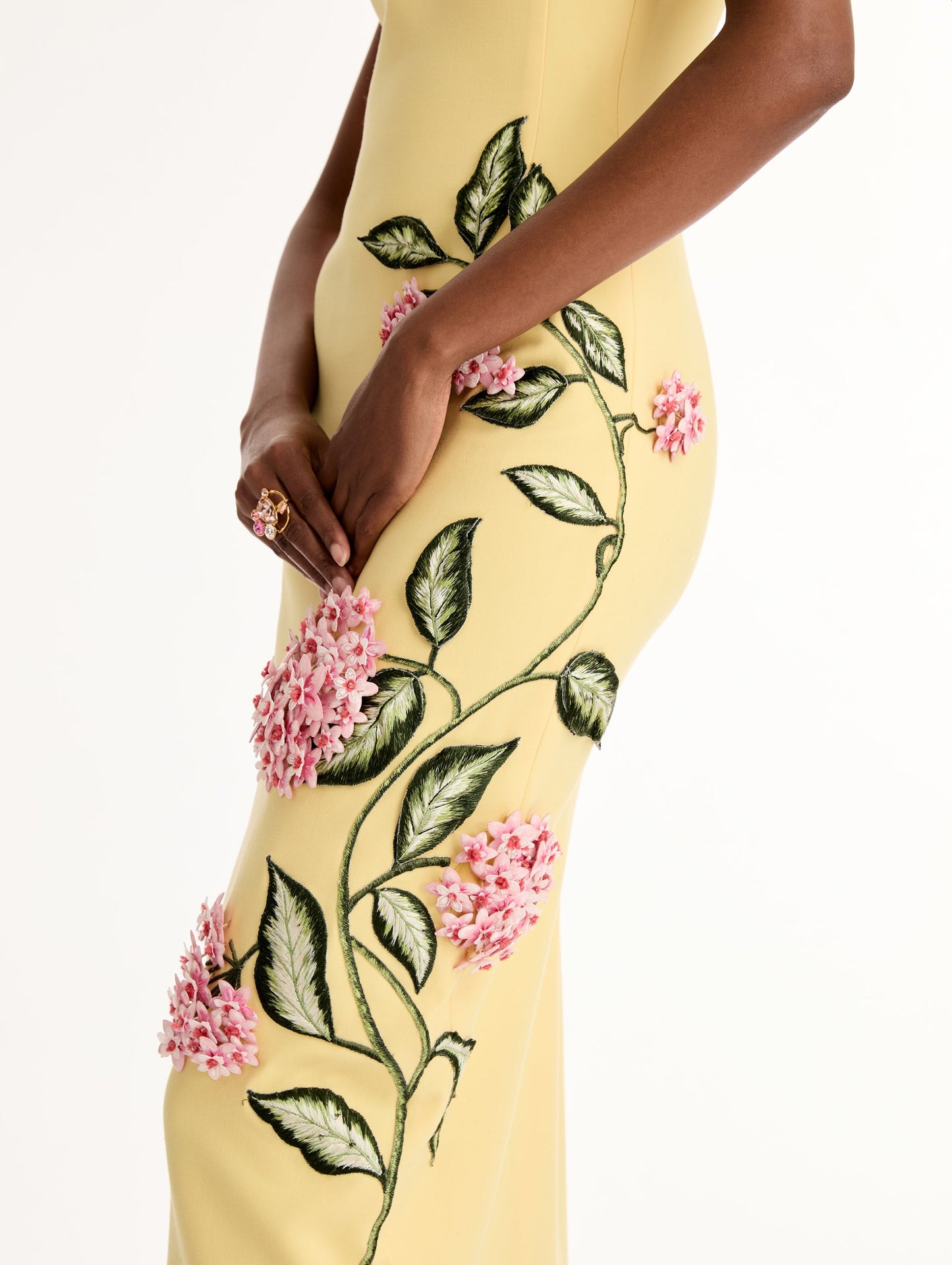 Porcelain Flower Embroidered Dress Butter / Oscar de la Renta