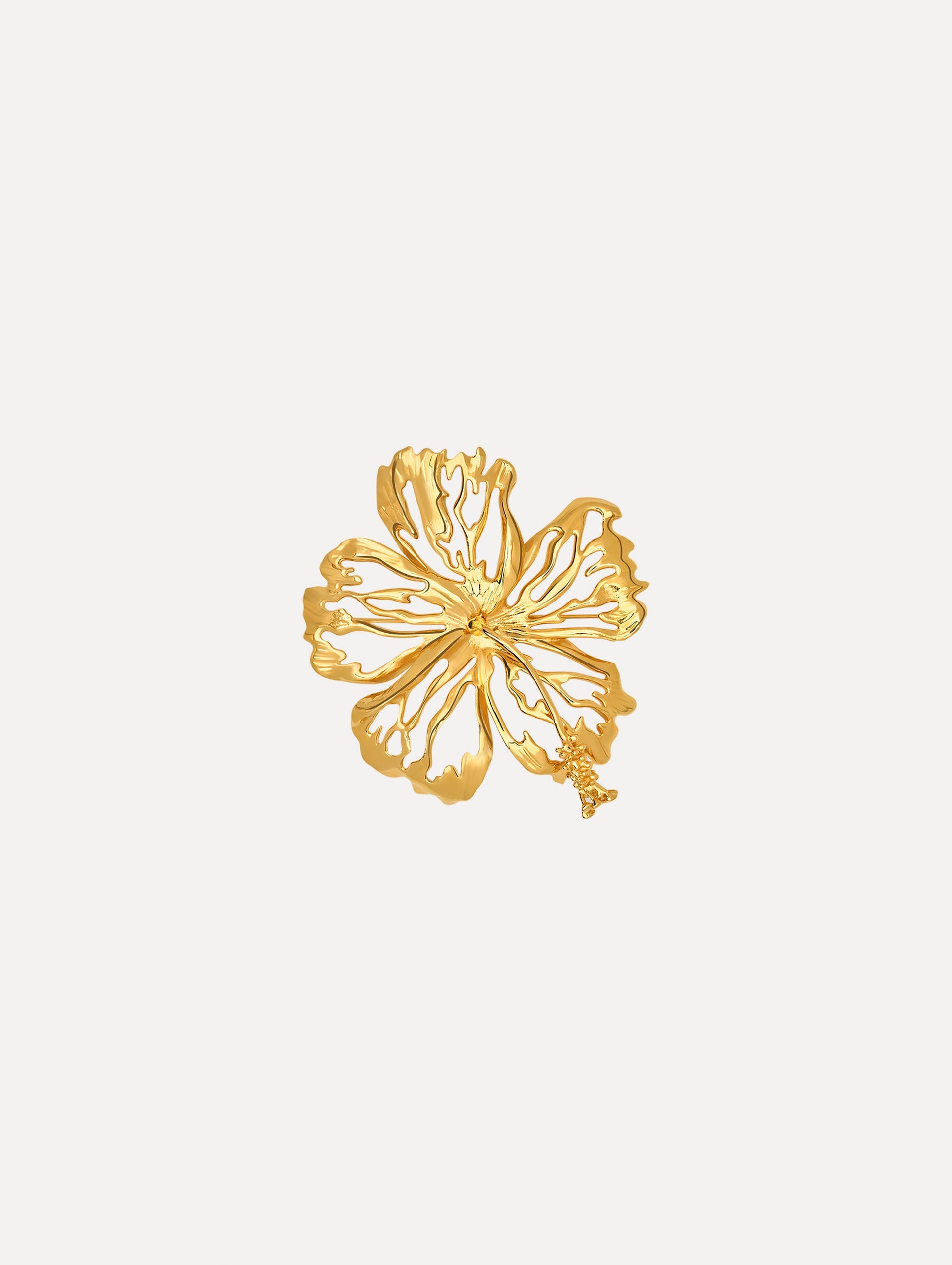 Openwork Hibiscus Brooch Gold / Oscar de la Renta