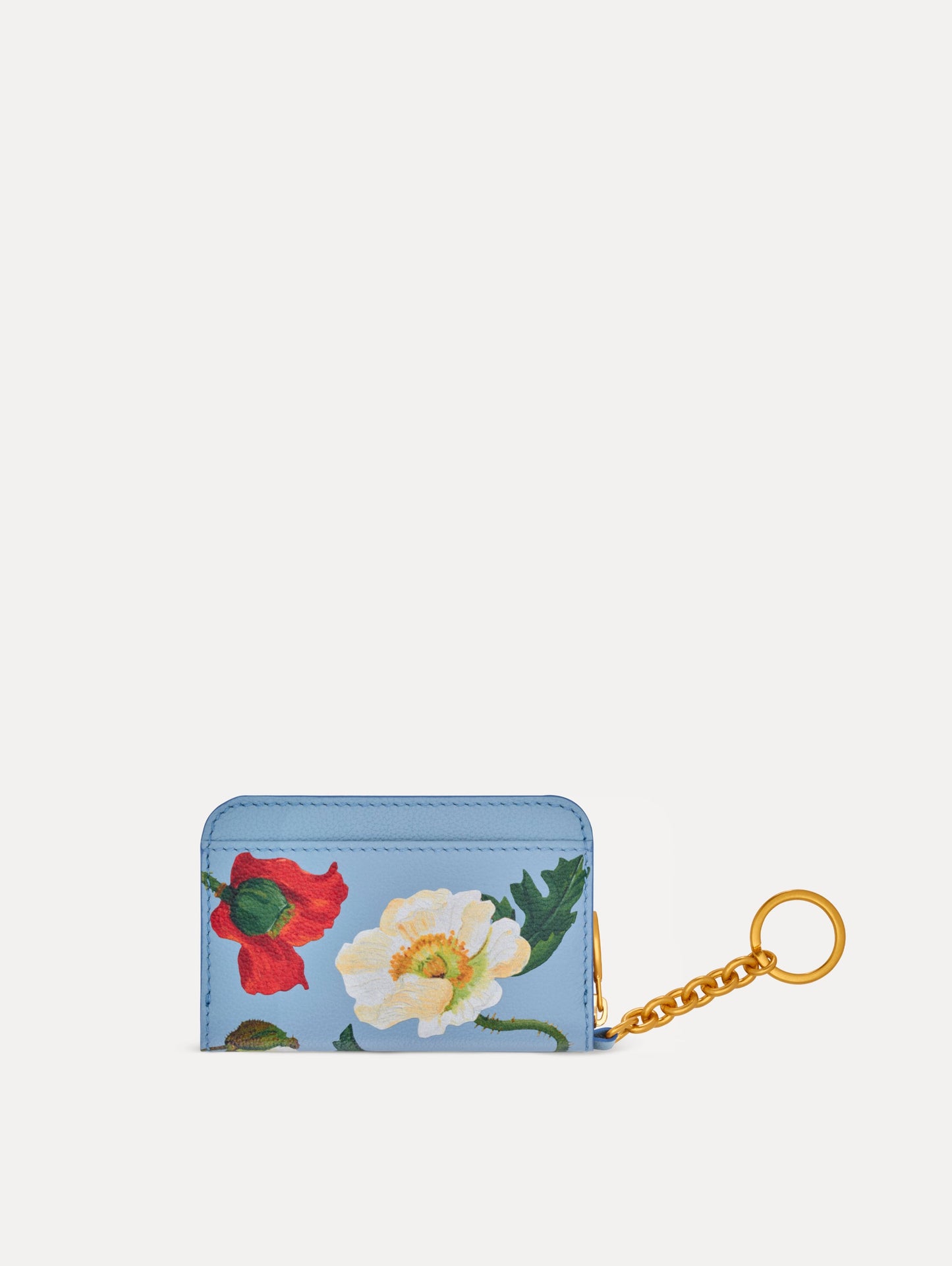 Poppy-Printed Zip Card Case Blue bell / Oscar de la Renta