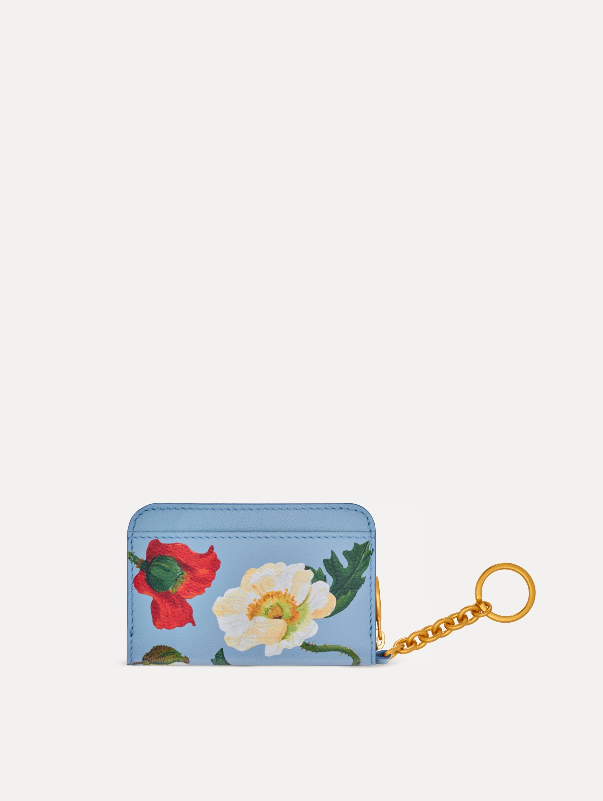 Poppy-Printed Zip Card Case Blue bell / Oscar de la Renta
