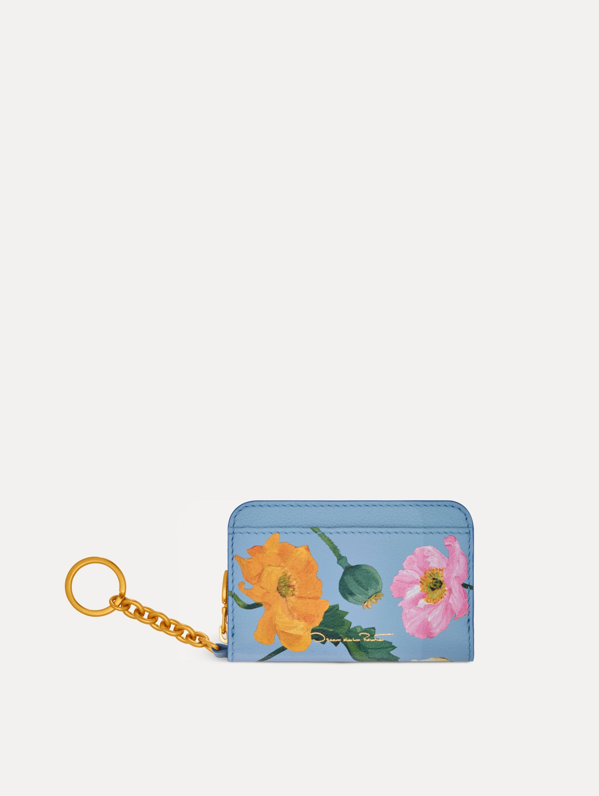 Poppy-Printed Zip Card Case Blue bell / Oscar de la Renta