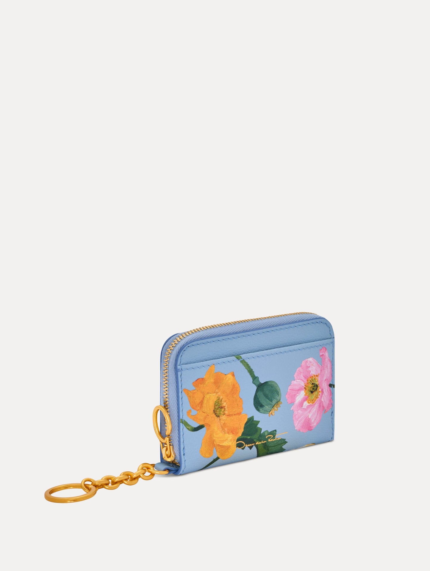 Poppy-Printed Zip Card Case Blue bell / Oscar de la Renta
