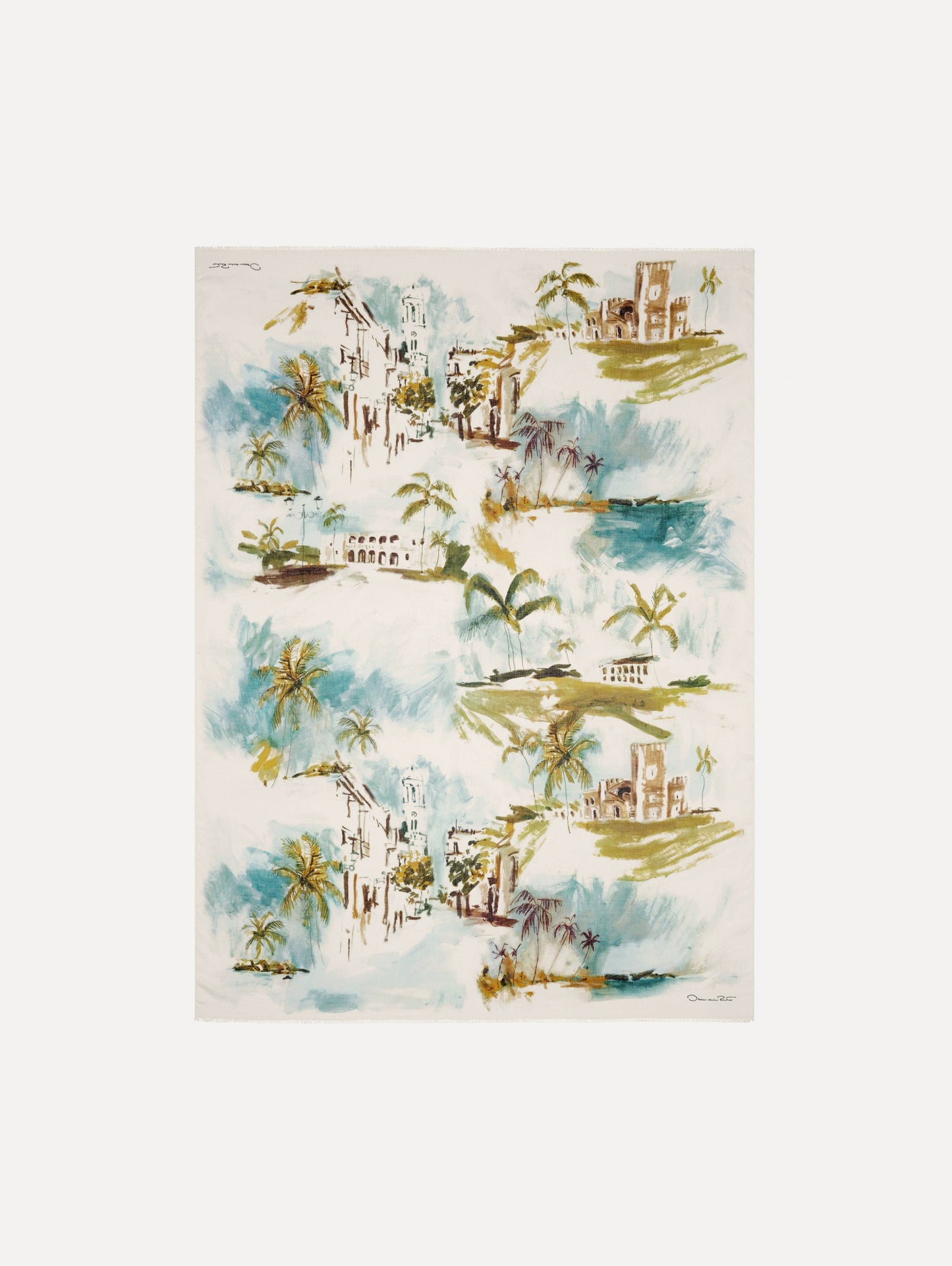 Dominican Landscape Modal Cashmere Scarf Blue green multi / Oscar de la Renta