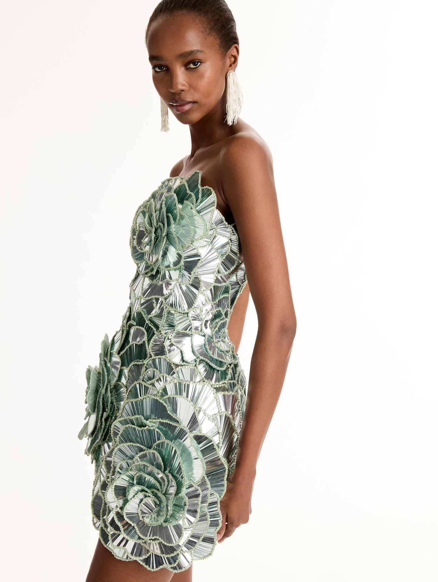 Geometric Sequin Rosette Mini Dress Mint / Oscar de la Renta