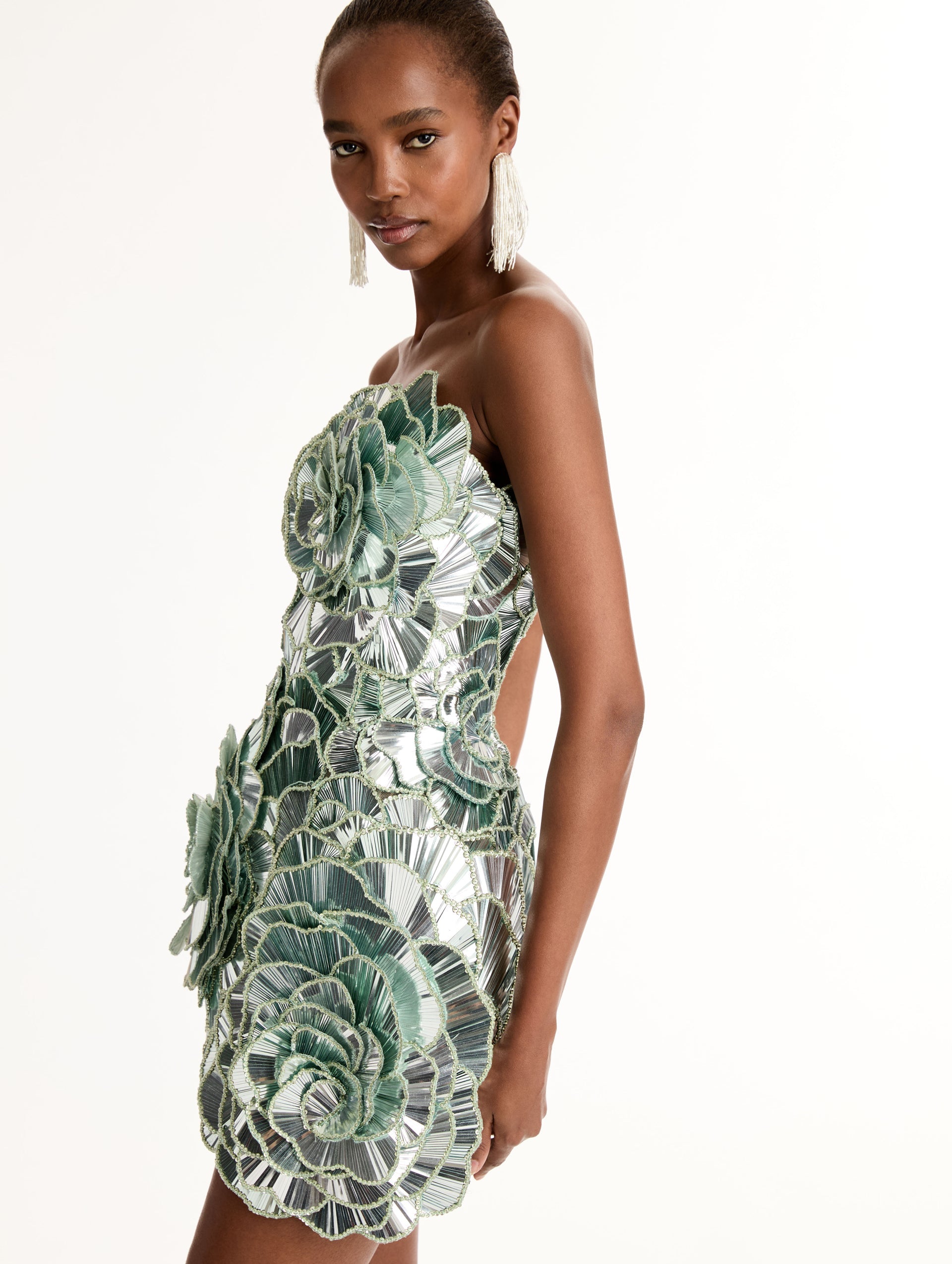 Geometric Sequin Rosette Mini Dress Mint / Oscar de la Renta