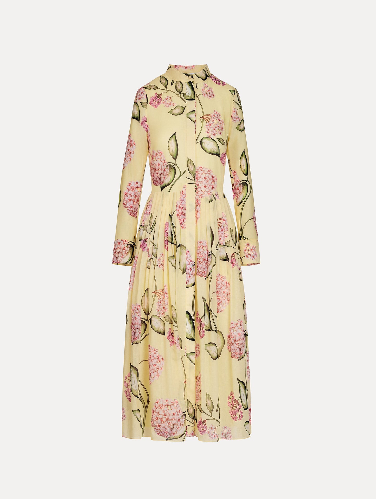 Porcelain Flower Cotton Poplin Long-Sleeve Dress Pink/butter / Oscar de la Renta
