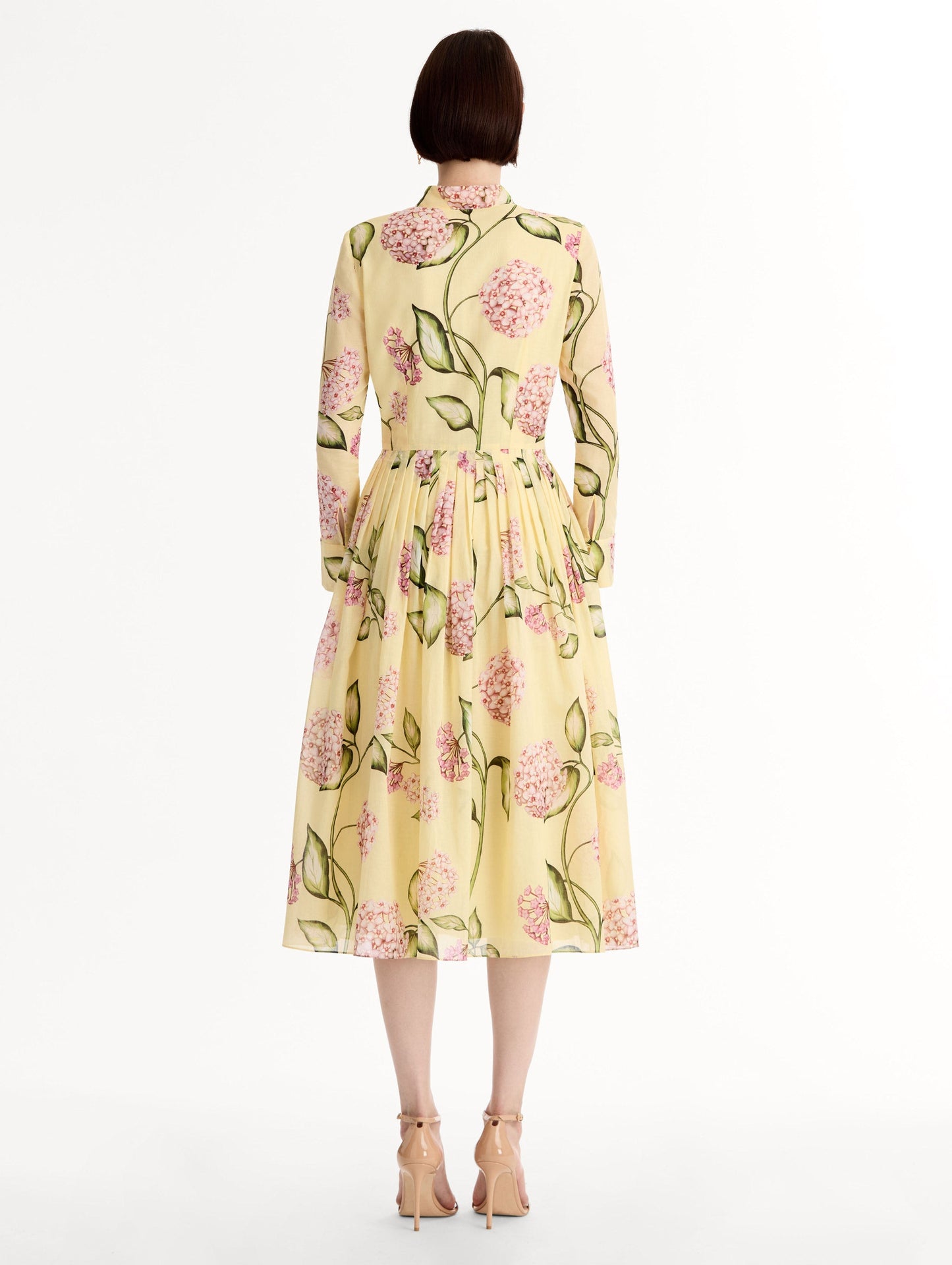 Porcelain Flower Cotton Poplin Long-Sleeve Dress Pink/butter / Oscar de la Renta