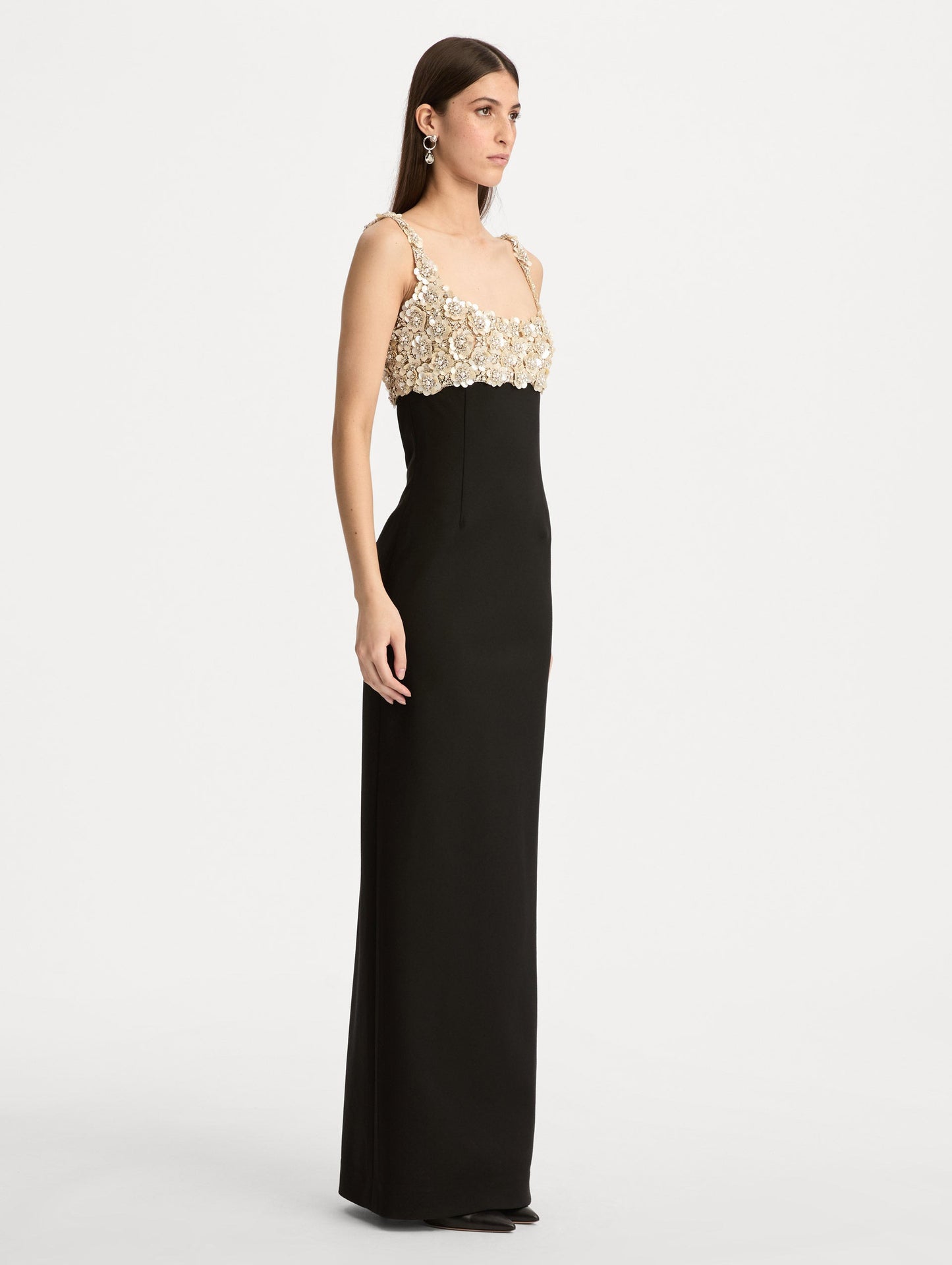 Mother of Pearl Embroidered Sleeveless Gown Black / Oscar de la Renta