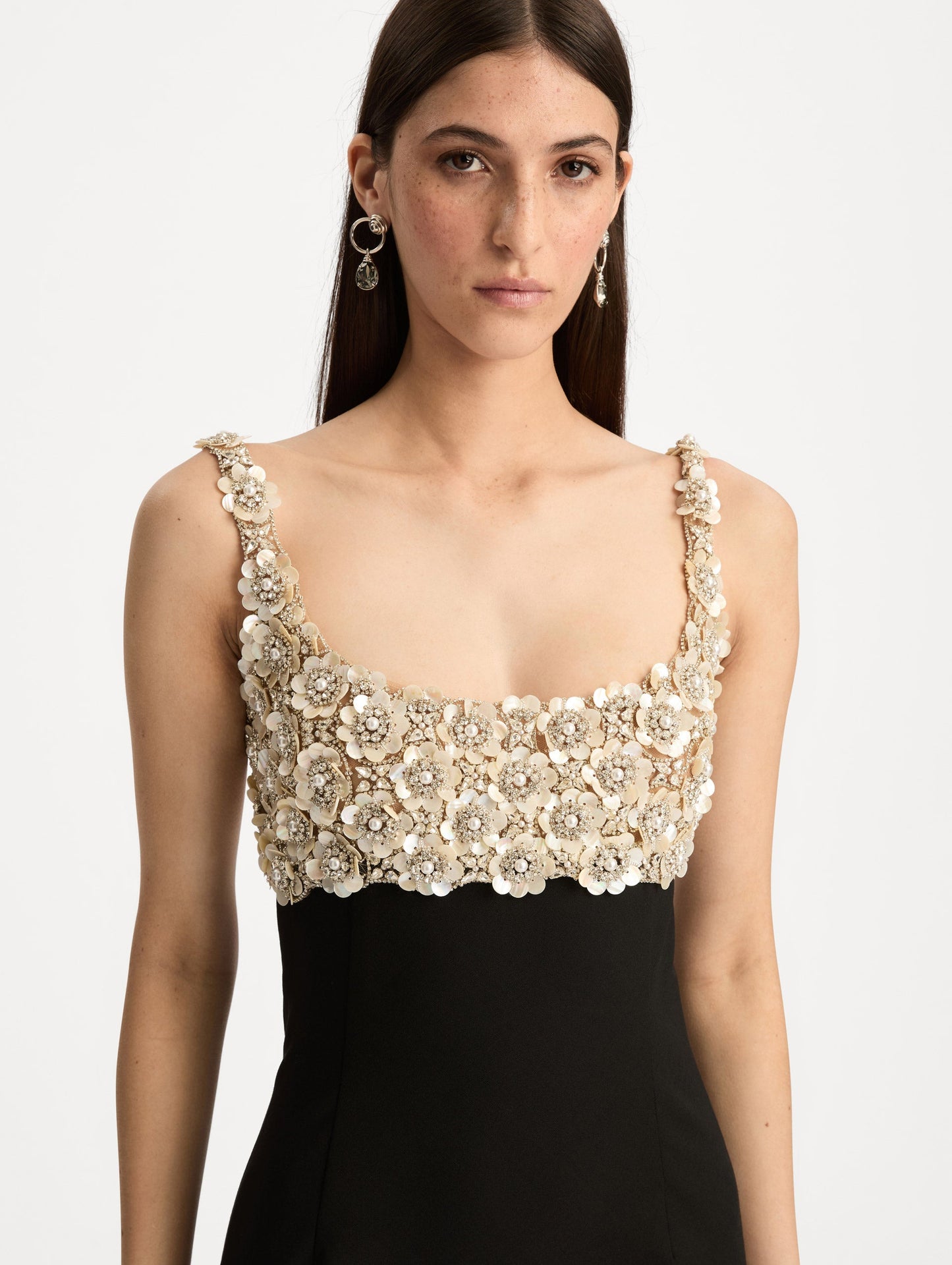 Mother of Pearl Embroidered Sleeveless Gown Black / Oscar de la Renta