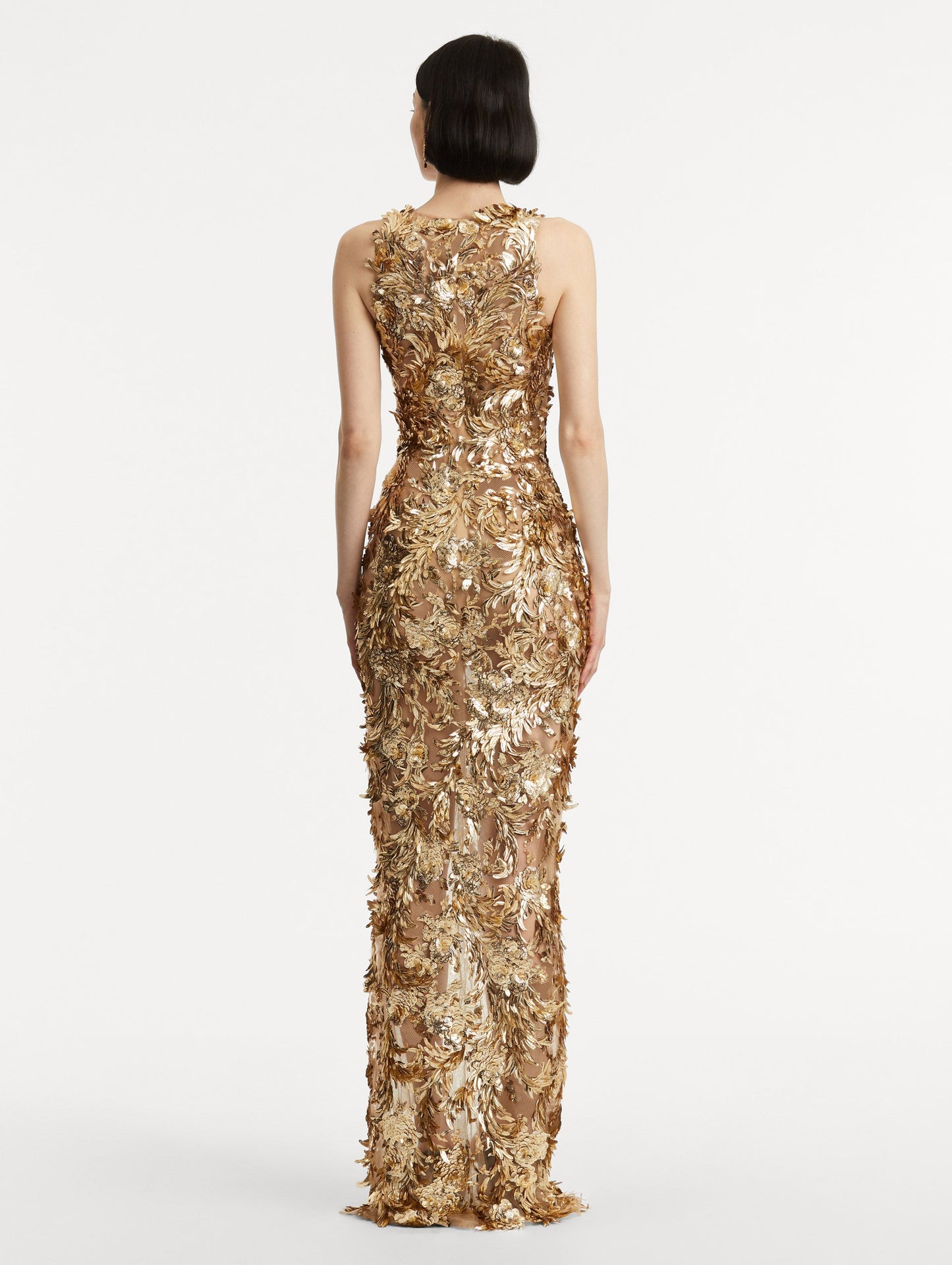 Baroque Sequin Leaves Embroidered Gown Gold / Oscar de la Renta